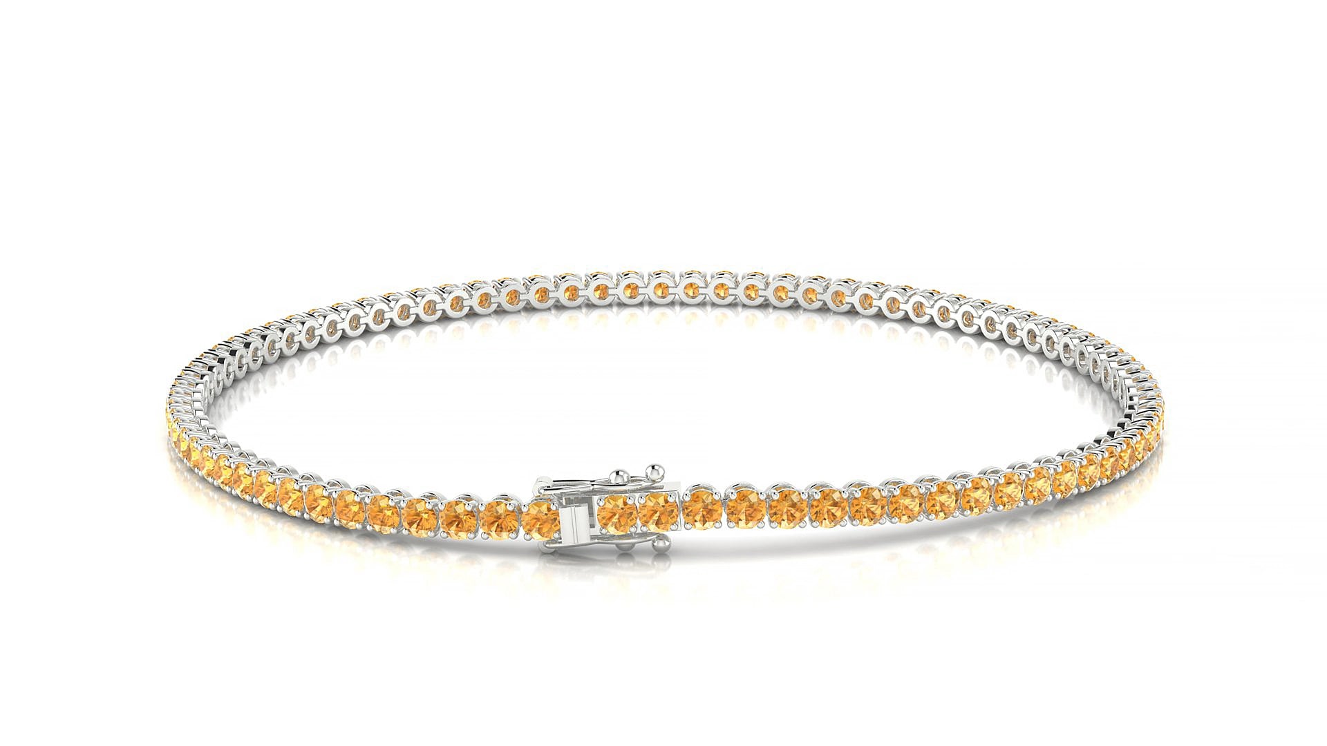 Firenze | 18k White Gold 2 mm Round Natural Citrine 16 cm Tennis Bracelet