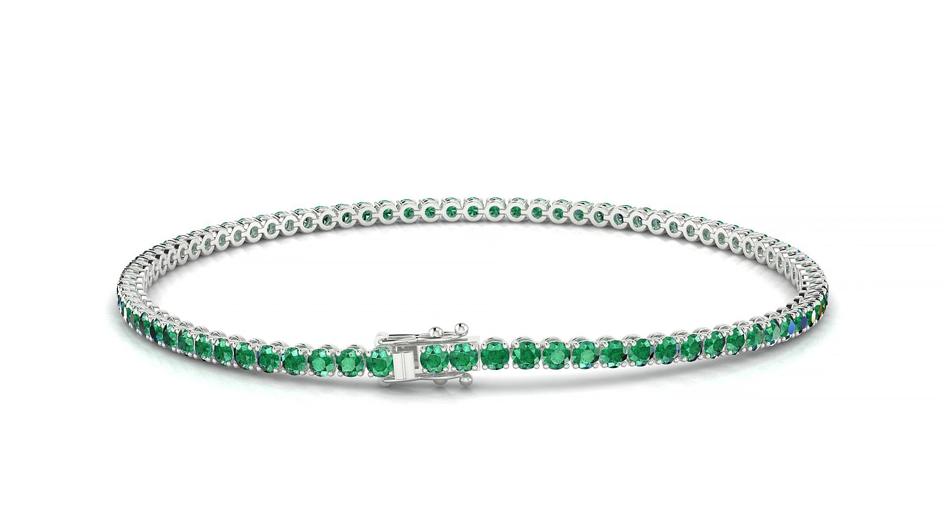 Firenze | 18k White Gold 2 mm Round Natural Emerald 19 cm Tennis Bracelet