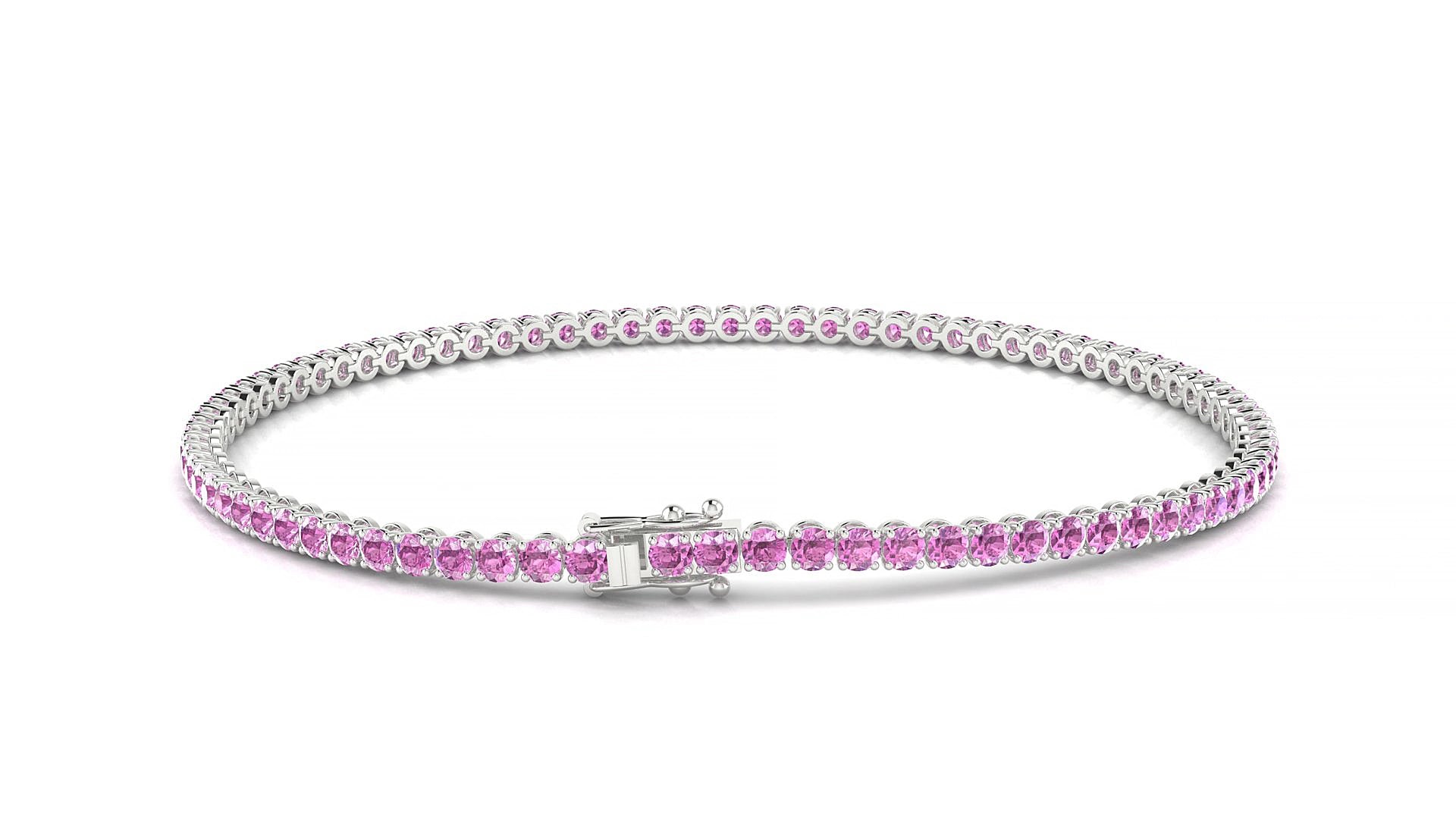 Firenze | 18k White Gold 2 mm Round Natural Pink Sapphire 17 cm Tennis Bracelet