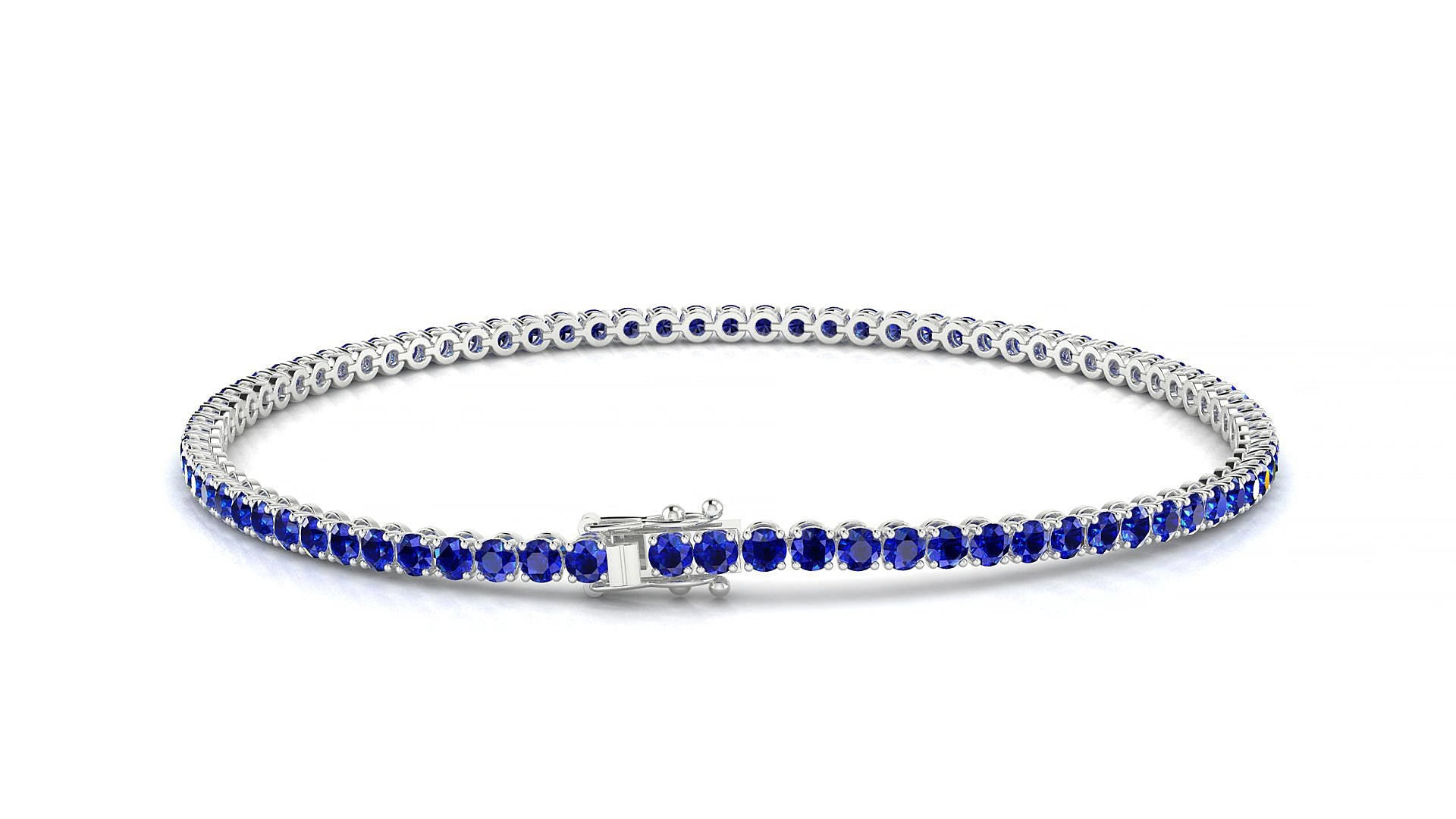 Firenze | 18k White Gold 2 mm Round Natural Sapphire 15 cm Tennis Bracelet