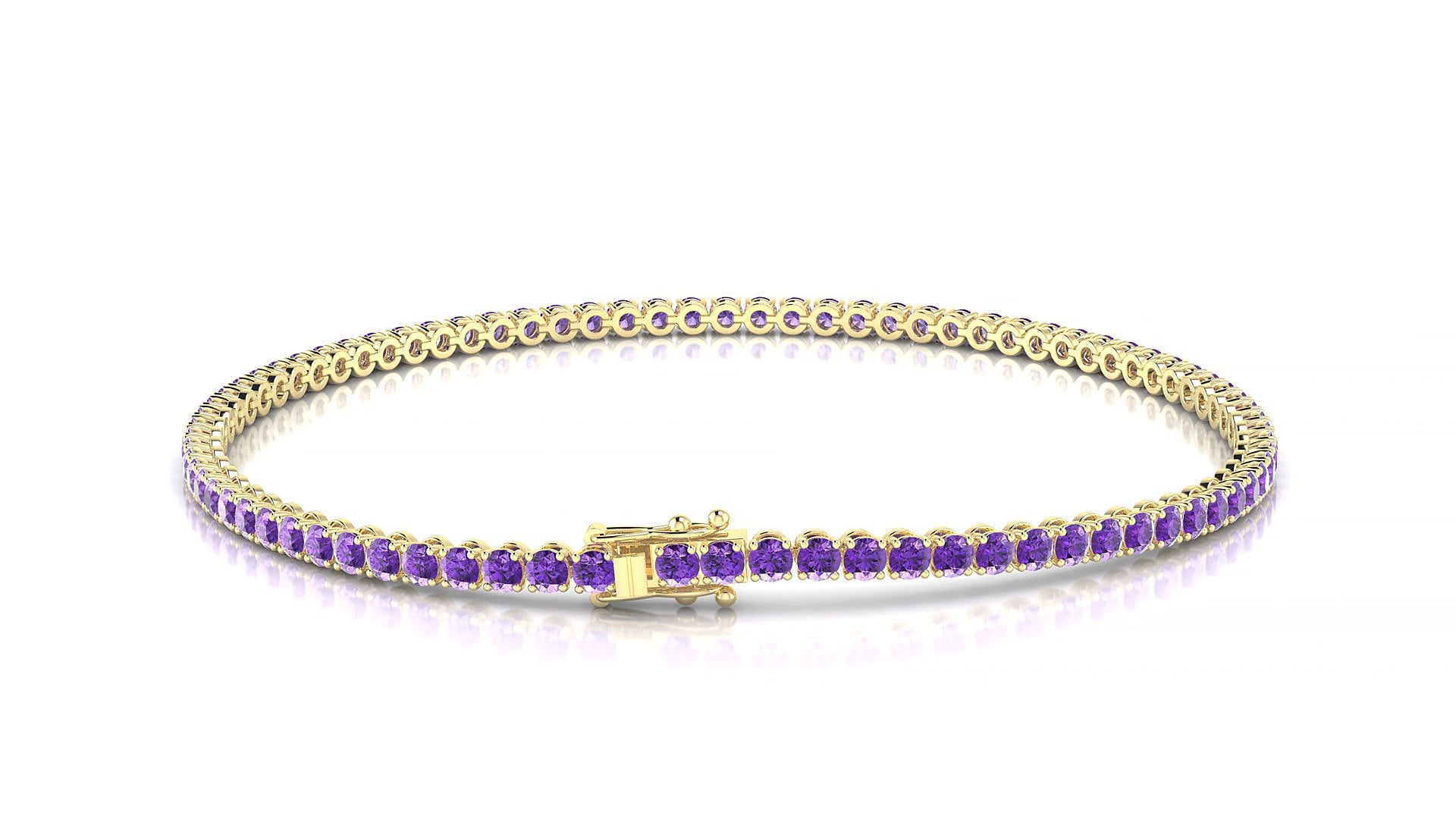 Firenze | 18k Yellow Gold 2 mm Round Natural Amethyst 16 cm Tennis Bracelet