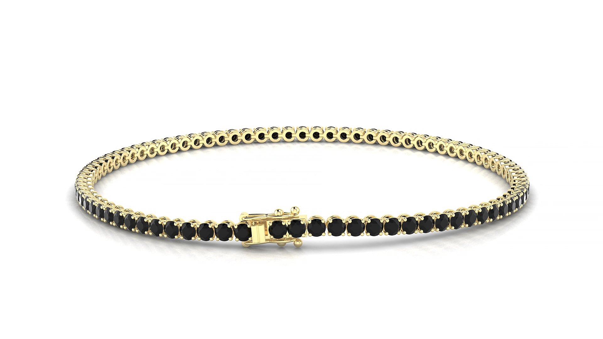 Firenze | 18k Yellow Gold 2 mm Round Natural Black Diamond 20 cm Tennis Bracelet