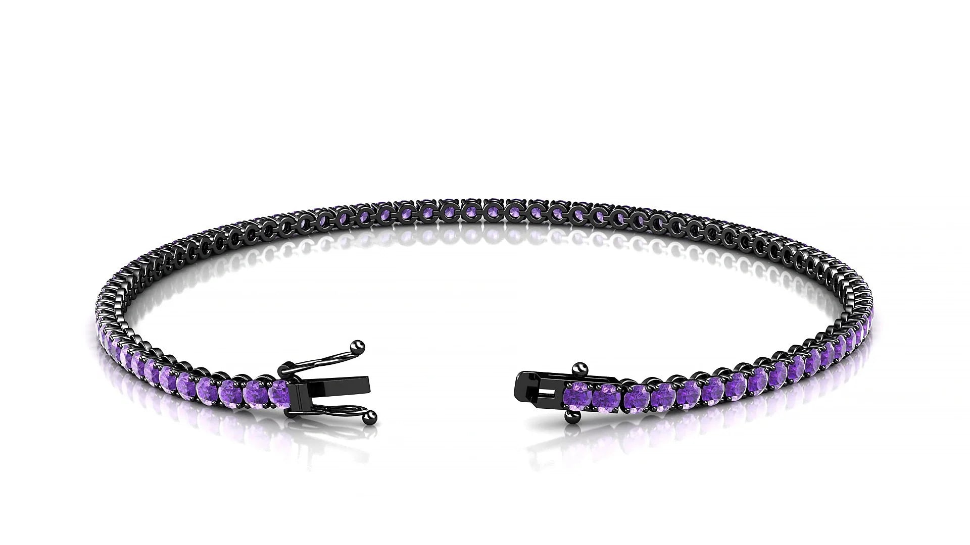 Firenze | 18k Black Gold 2 mm Round Natural Amethyst Tennis Bracelet