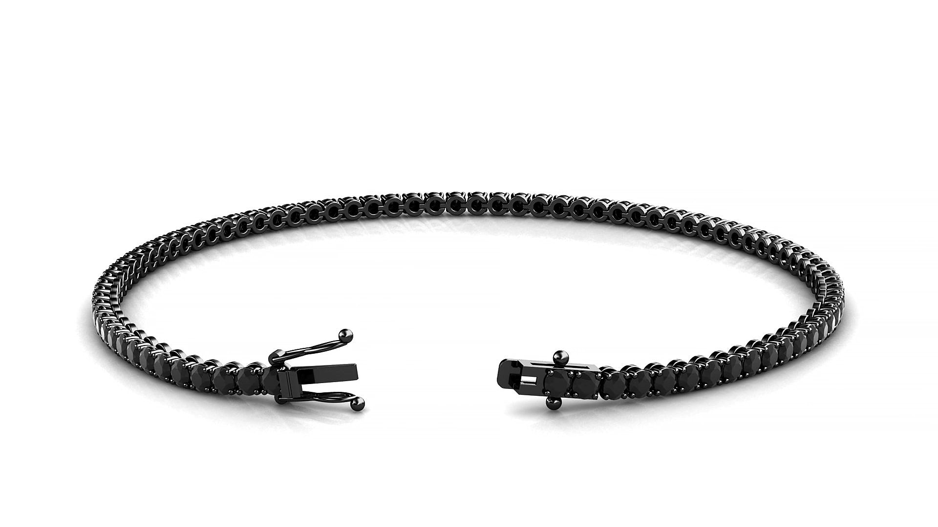Firenze | 18k Black Gold 2 mm Round Natural Black Diamond 16 cm Tennis Bracelet