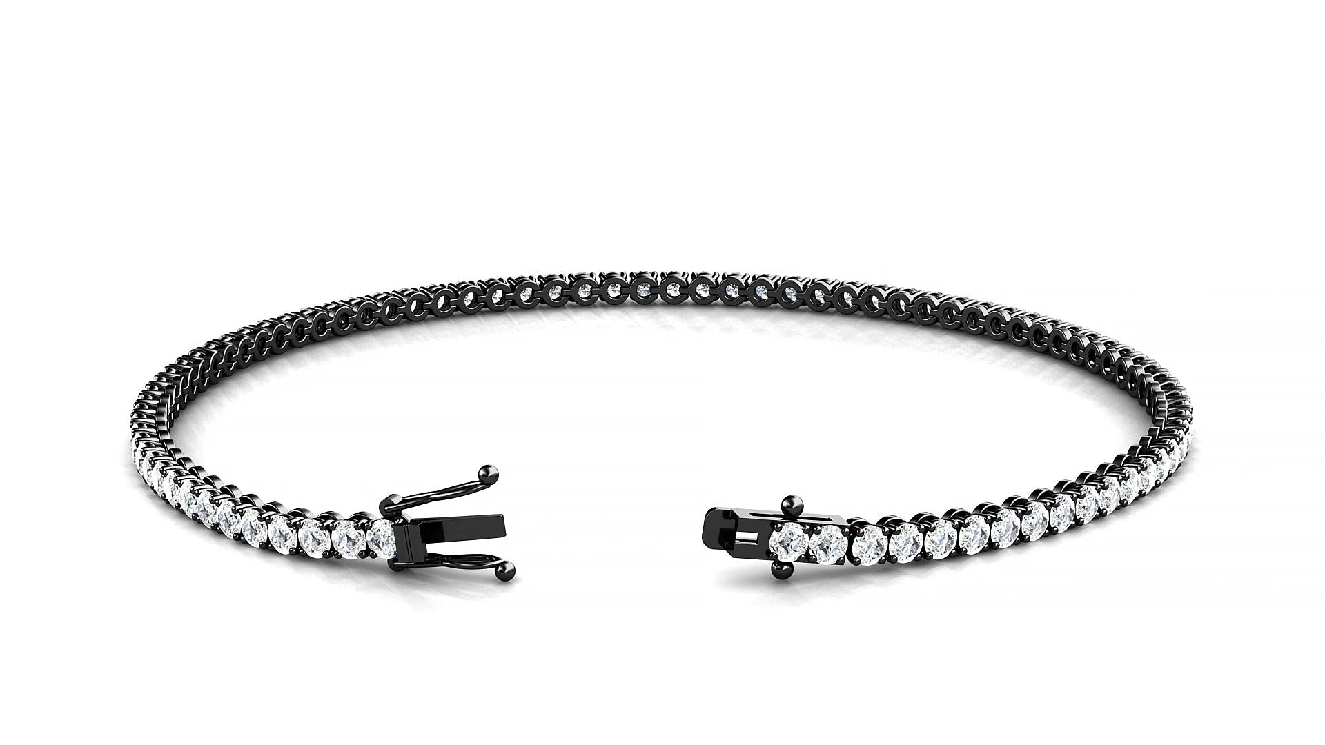 Firenze | 18k Black Gold 2 mm Round Natural Diamond 18 cm Tennis Bracelet