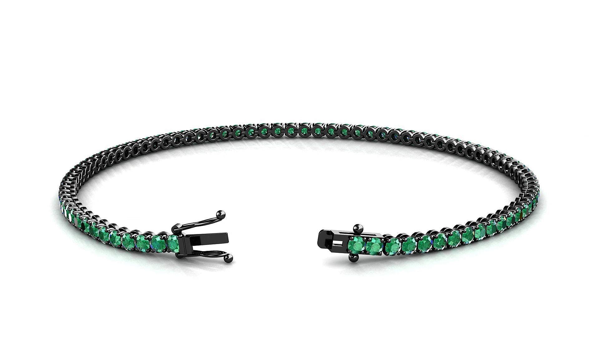 Firenze | 18k Black Gold 2 mm Round Natural Emerald 17 cm Tennis Bracelet