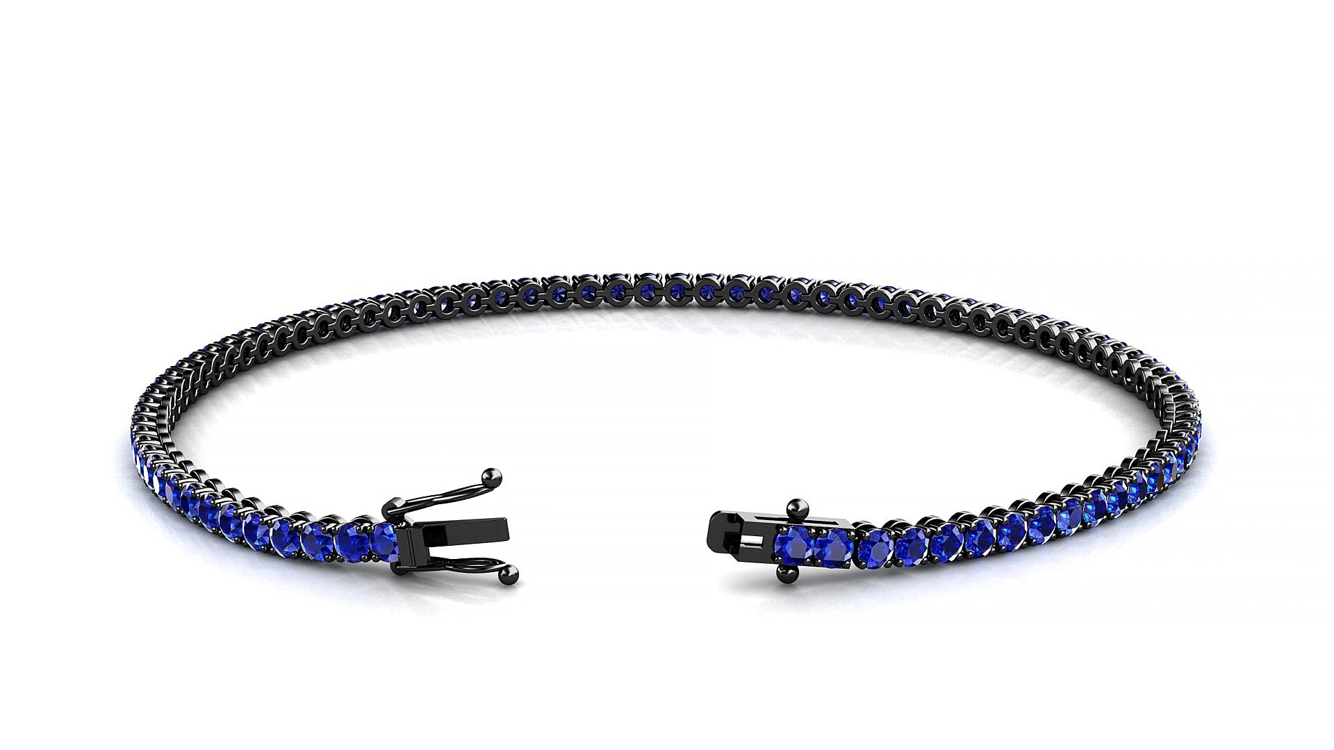 Firenze | 18k Black Gold 2 mm Round Natural Sapphire 15 cm Tennis Bracelet
