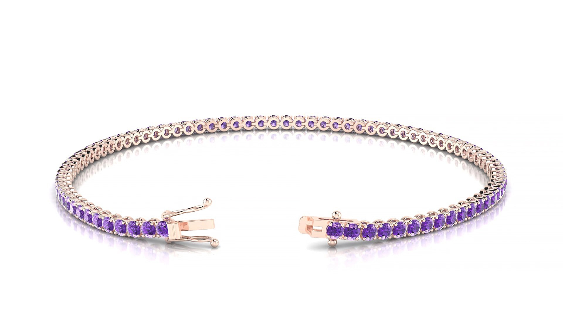 Firenze | 18k Rose Gold 2 mm Round Natural Amethyst 17 cm Tennis Bracelet
