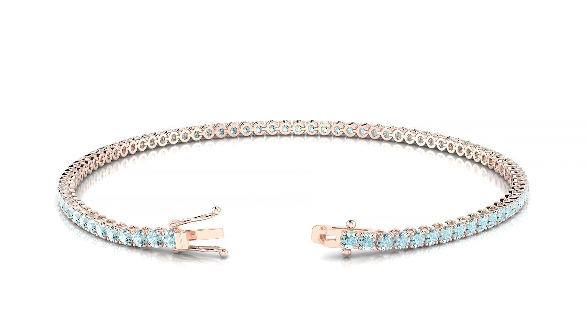 Firenze | 18k Rose Gold 2 mm Round Natural Aquamarine 19 cm Tennis Bracelet
