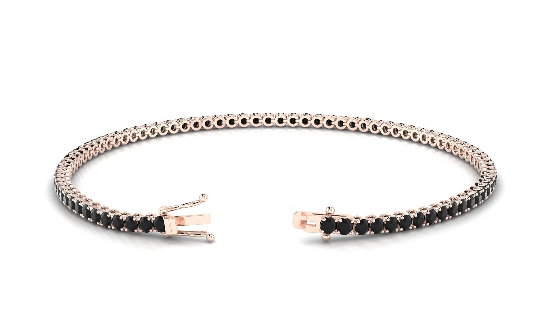 Firenze | 18k Rose Gold 2 mm Round Natural Black Diamond 16 cm Tennis Bracelet