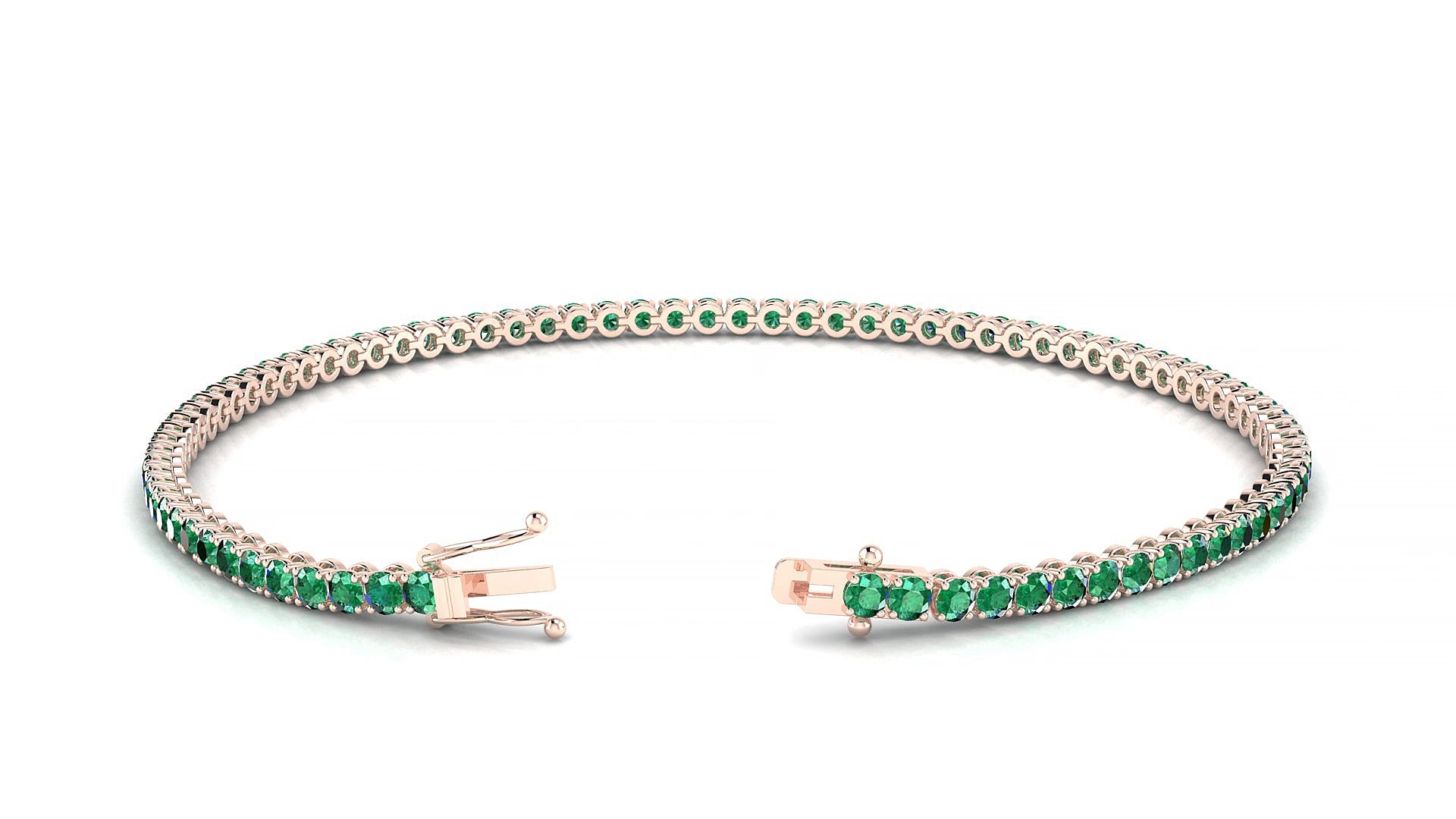 Firenze | 18k Rose Gold 2 mm Round Natural Emerald 20 cm Tennis Bracelet