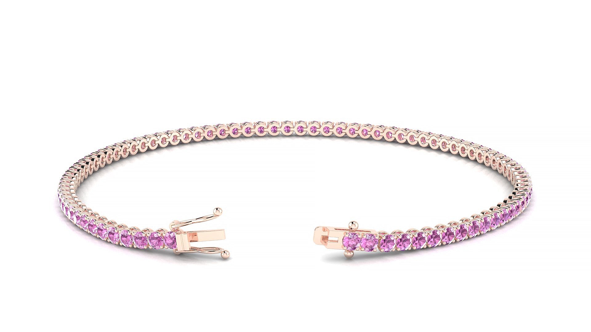 Firenze | 18k Rose Gold 2 mm Round Natural Pink Sapphire Tennis Bracelet