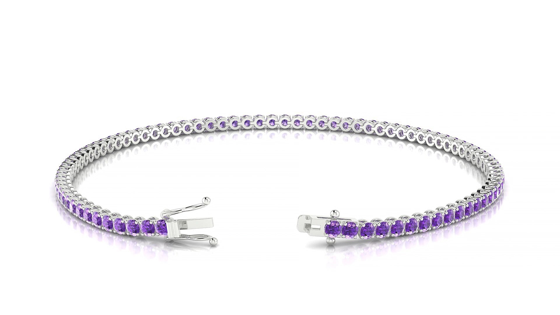 Firenze | 18k White Gold 2 mm Round Natural Amethyst 19 cm Tennis Bracelet