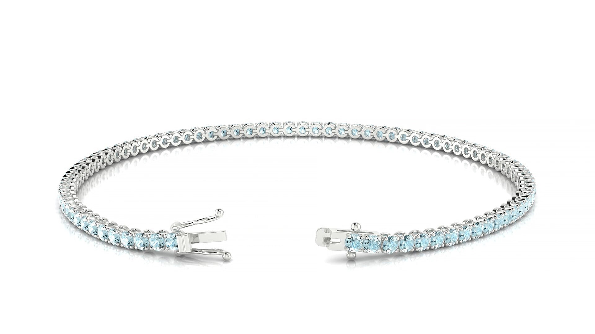 Firenze | 18k White Gold 2 mm Round Natural Aquamarine 16 cm Tennis Bracelet