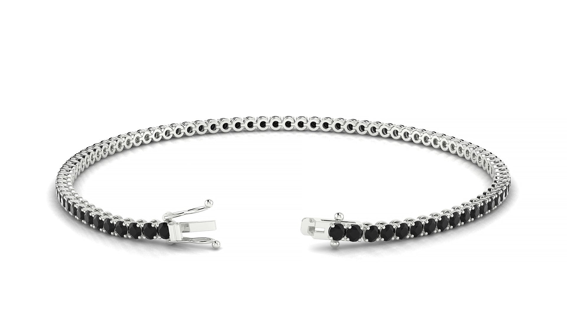 Firenze | 18k White Gold 2 mm Round Natural Black Diamond Tennis Bracelet