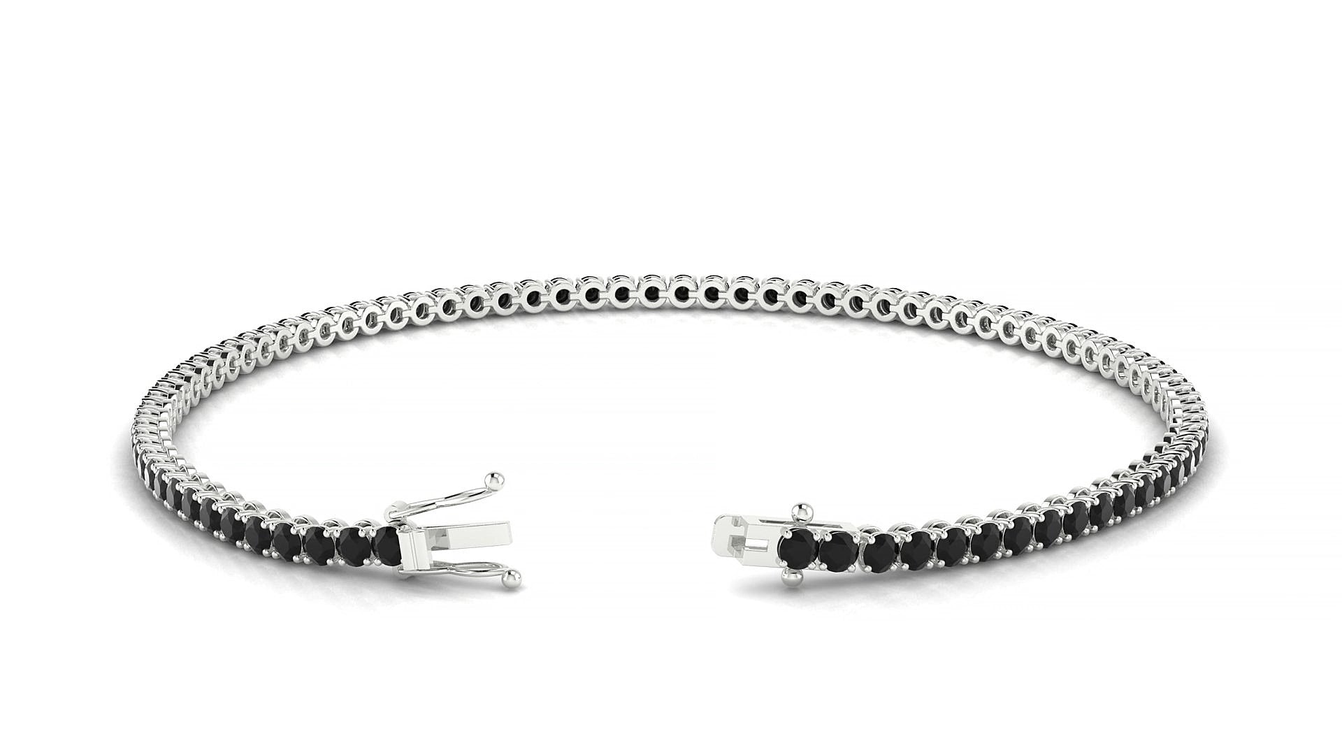 Firenze | 18k White Gold 2 mm Round Natural Black Diamond 15 cm Tennis Bracelet