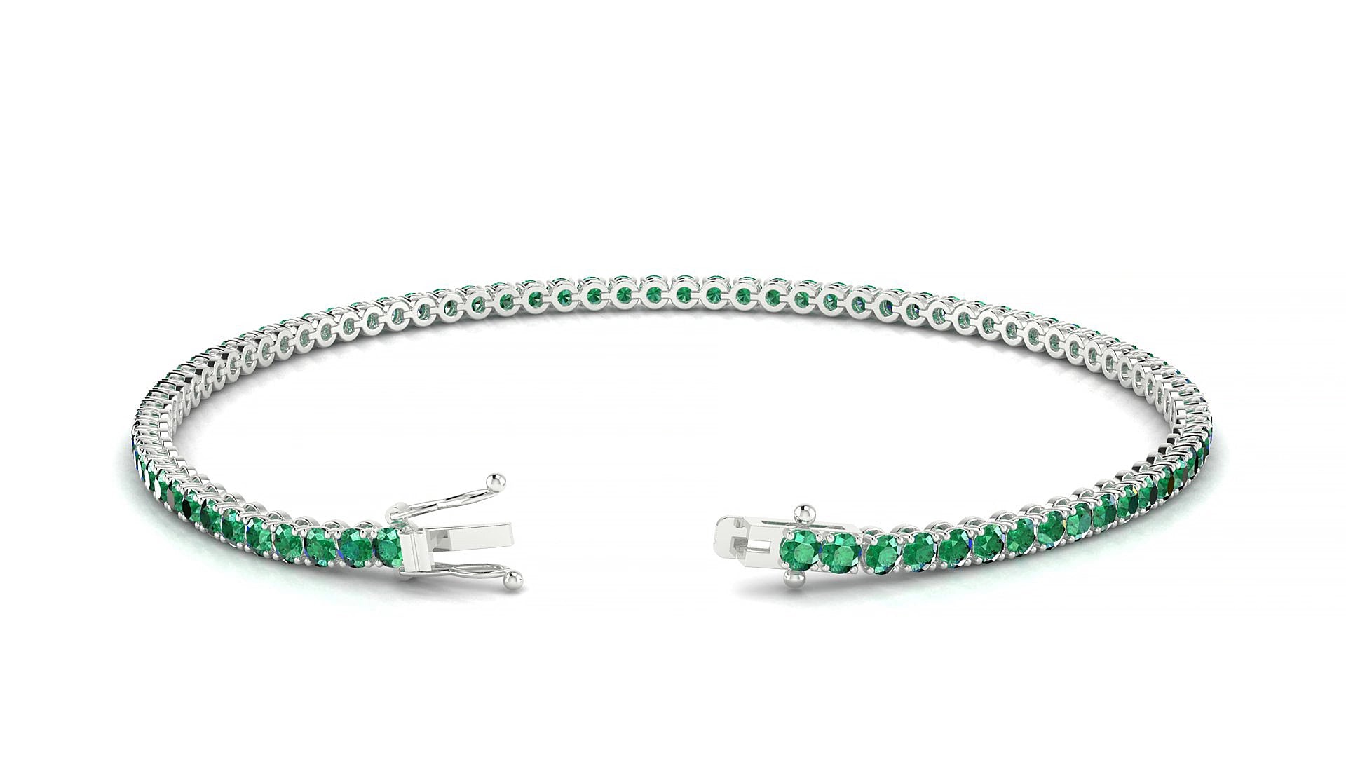Firenze | 18k White Gold 2 mm Round Natural Emerald 17 cm Tennis Bracelet