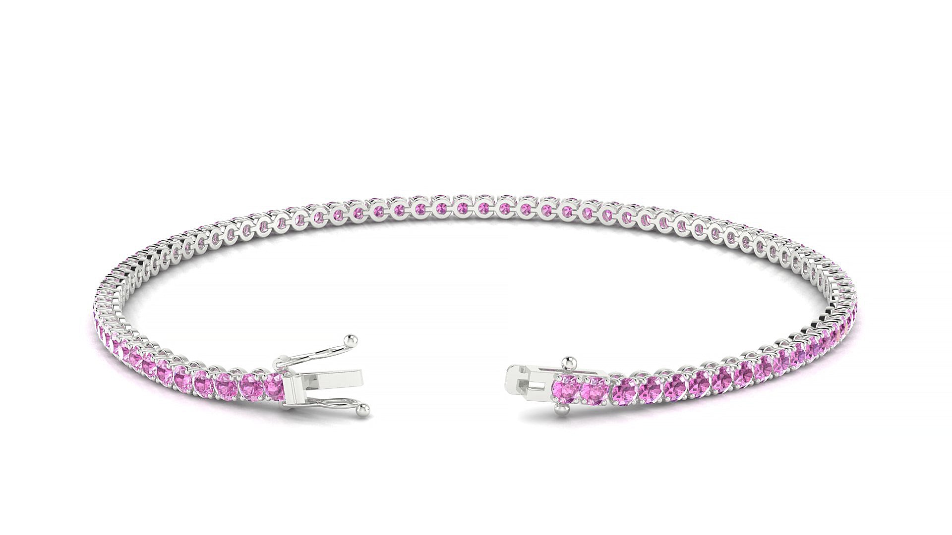 Firenze | 18k White Gold 2 mm Round Natural Pink Sapphire Tennis Bracelet