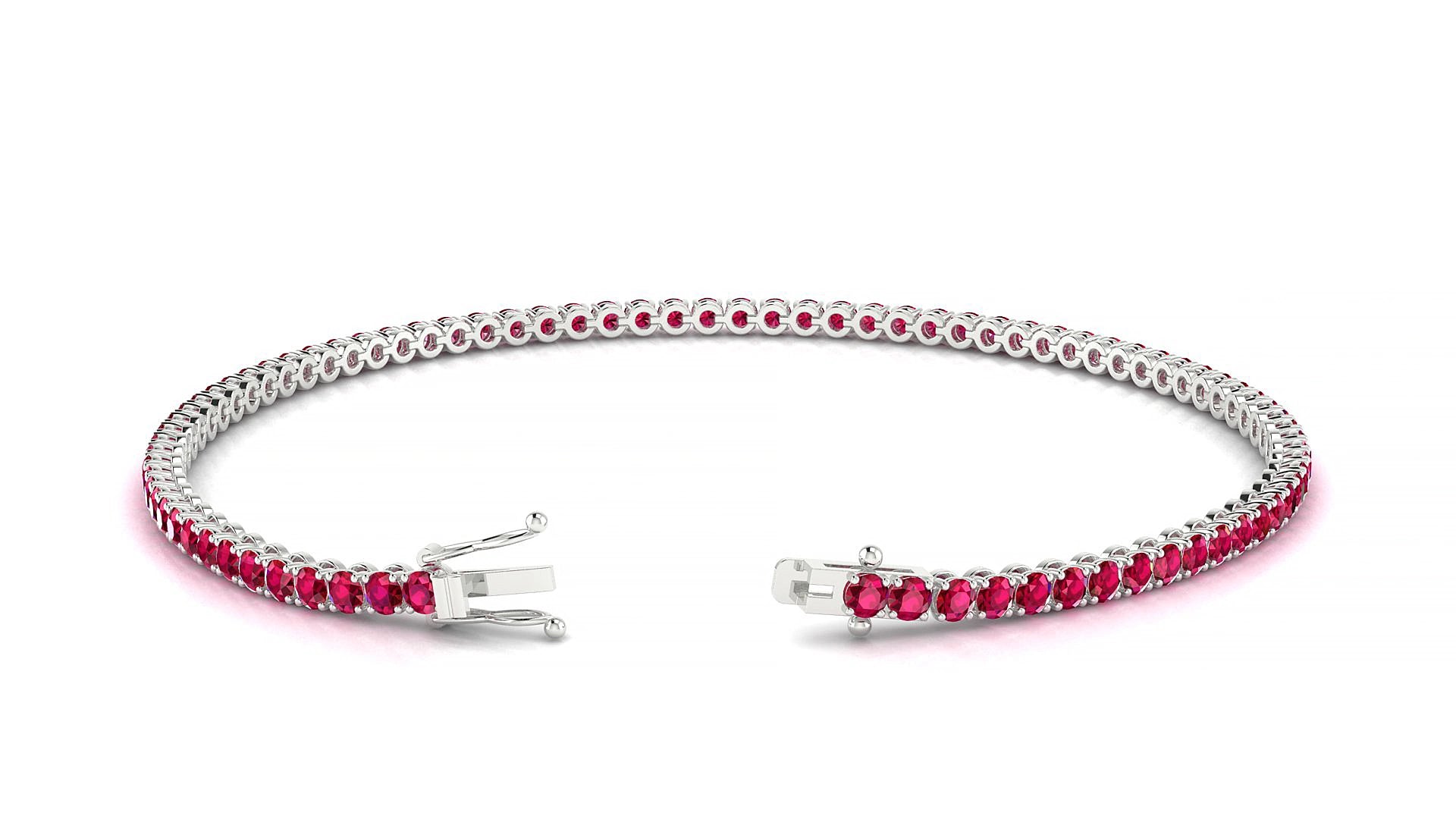 Firenze | 18k White Gold 2 mm Round Natural Ruby 17 cm Tennis Bracelet