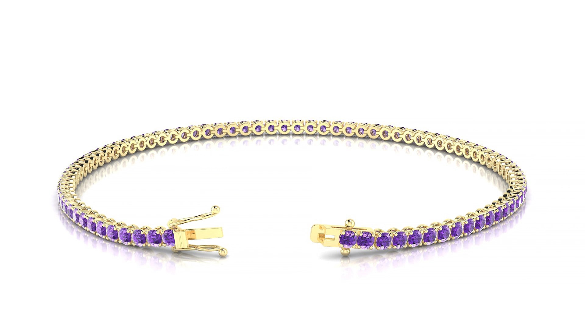 Firenze | 18k Yellow Gold 2 mm Round Natural Amethyst 15 cm Tennis Bracelet
