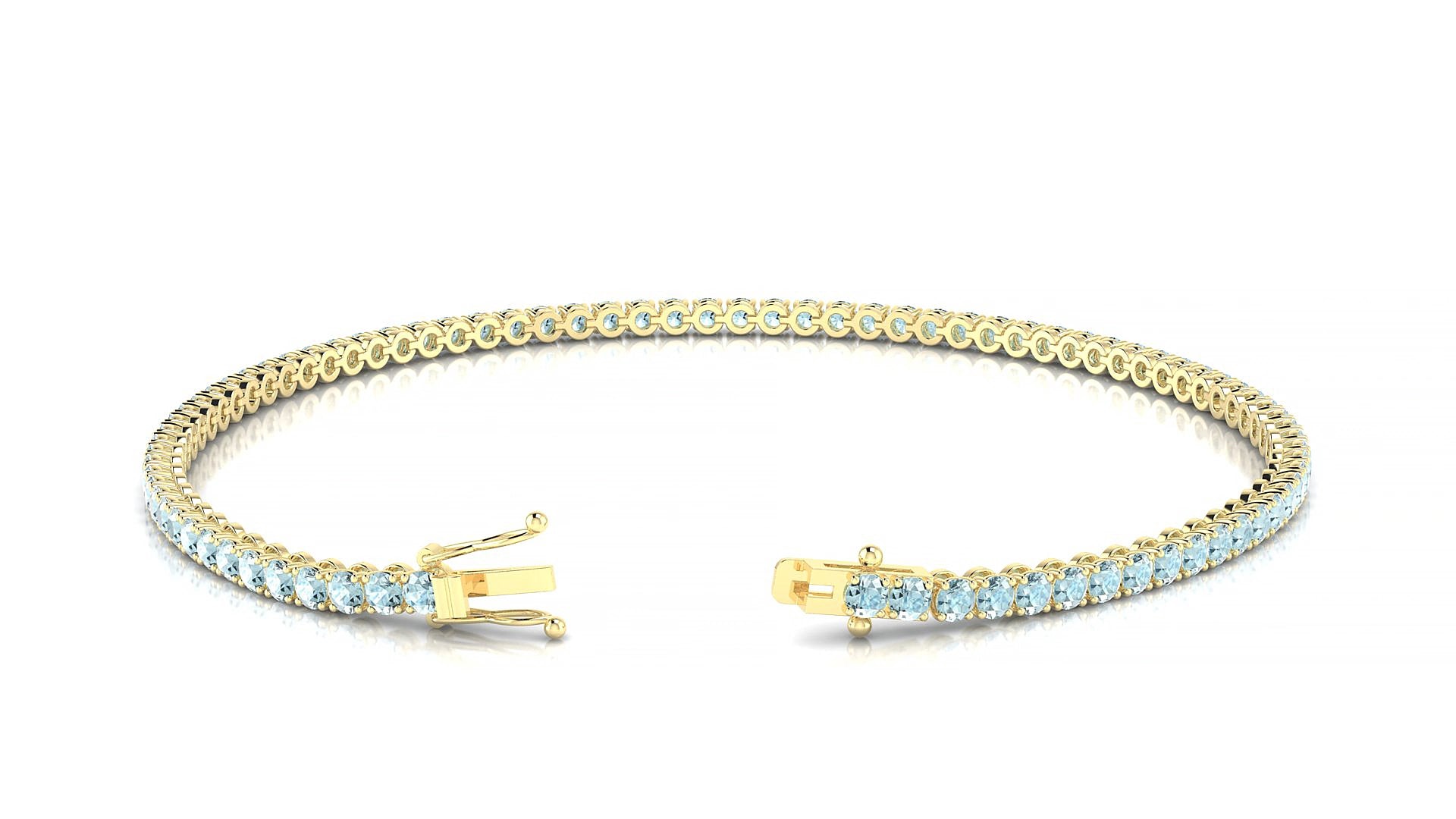 Firenze | 18k Yellow Gold 2 mm Round Natural Aquamarine 15 cm Tennis Bracelet