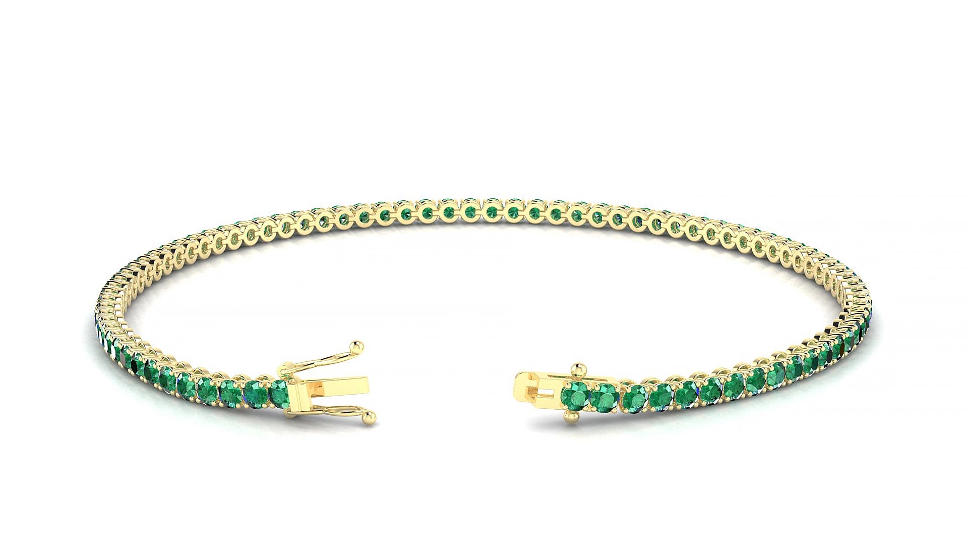 Firenze | 18k Yellow Gold 2 mm Round Natural Emerald 15 cm Tennis Bracelet