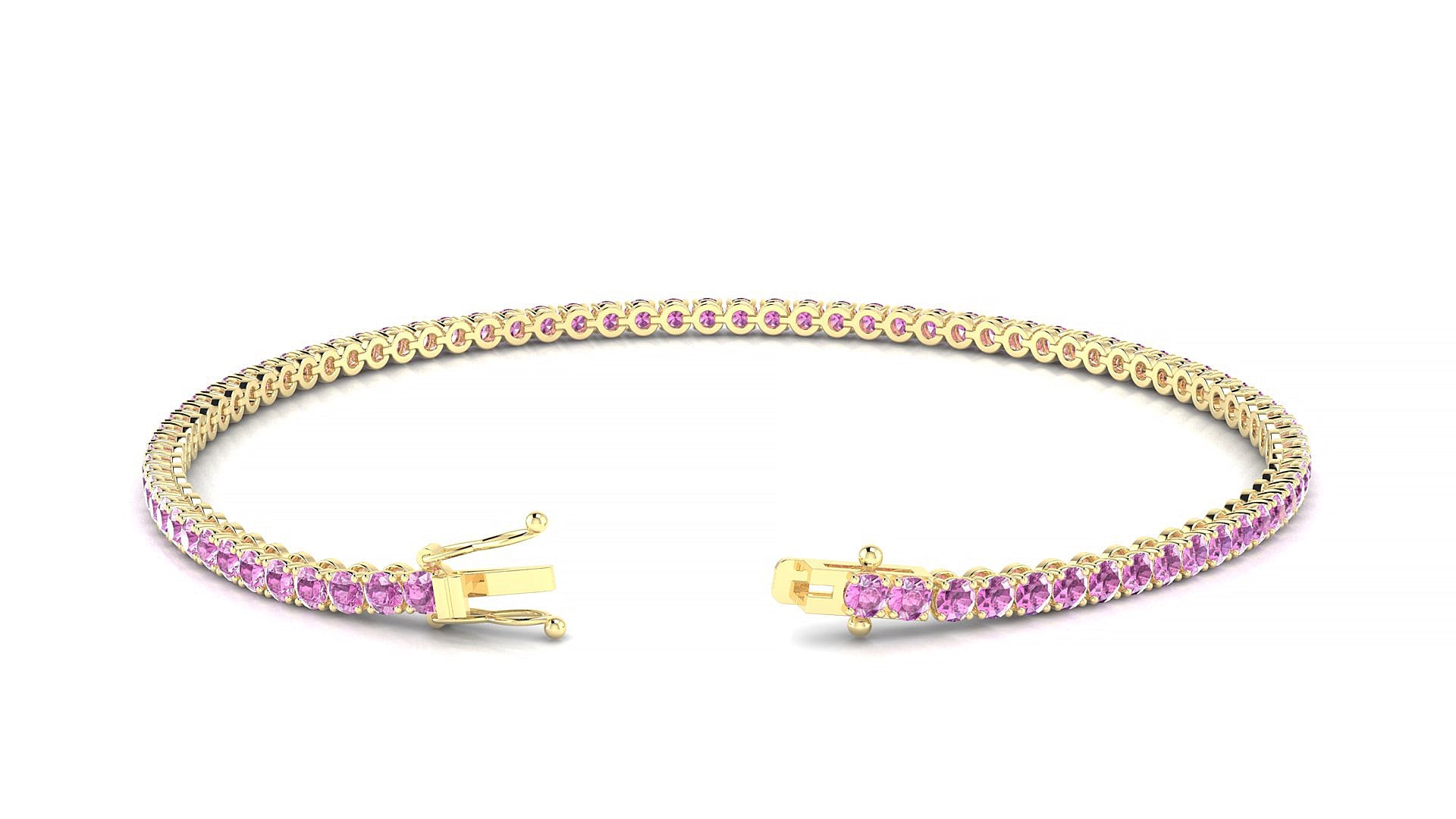 Firenze | 18k Yellow Gold 2 mm Round Natural Pink Sapphire Tennis Bracelet