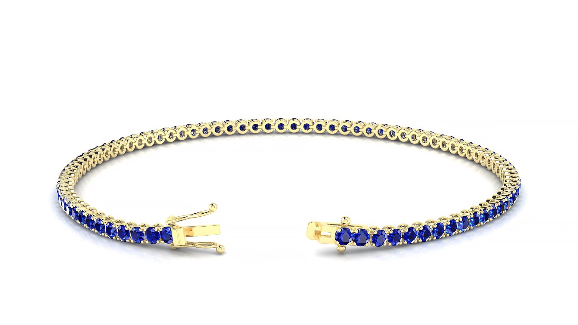 Firenze | 18k Yellow Gold 2 mm Round Natural Sapphire 15 cm Tennis Bracelet