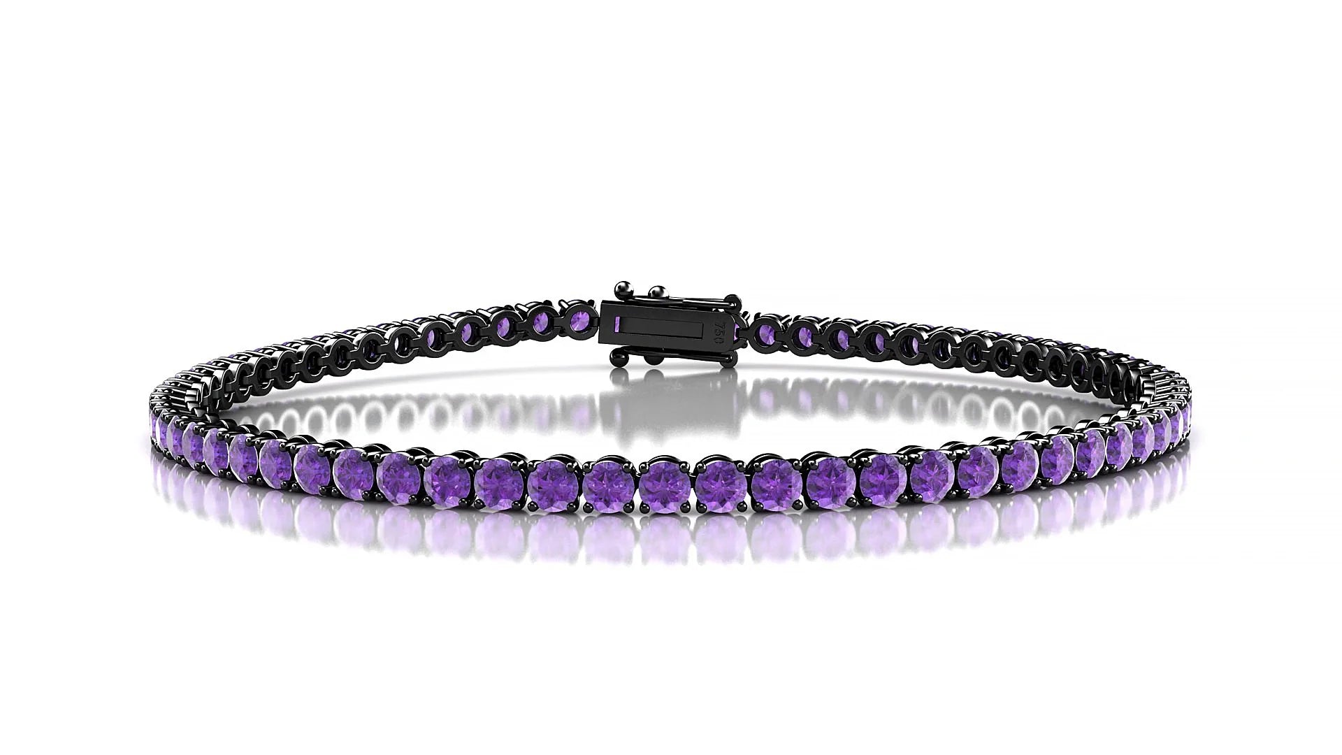 Firenze | 18k Black Gold 2.5 mm Round Natural Amethyst Tennis Bracelet