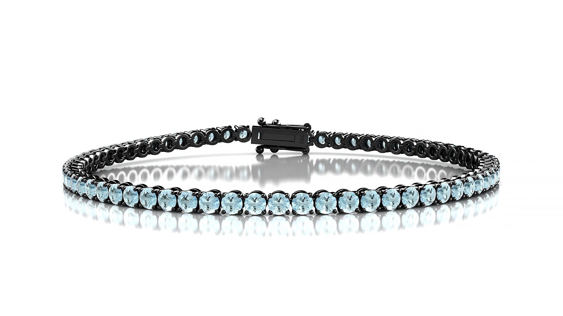 Firenze | 18k Black Gold 2.5 mm Round Natural Aquamarine 18 cm Tennis Bracelet