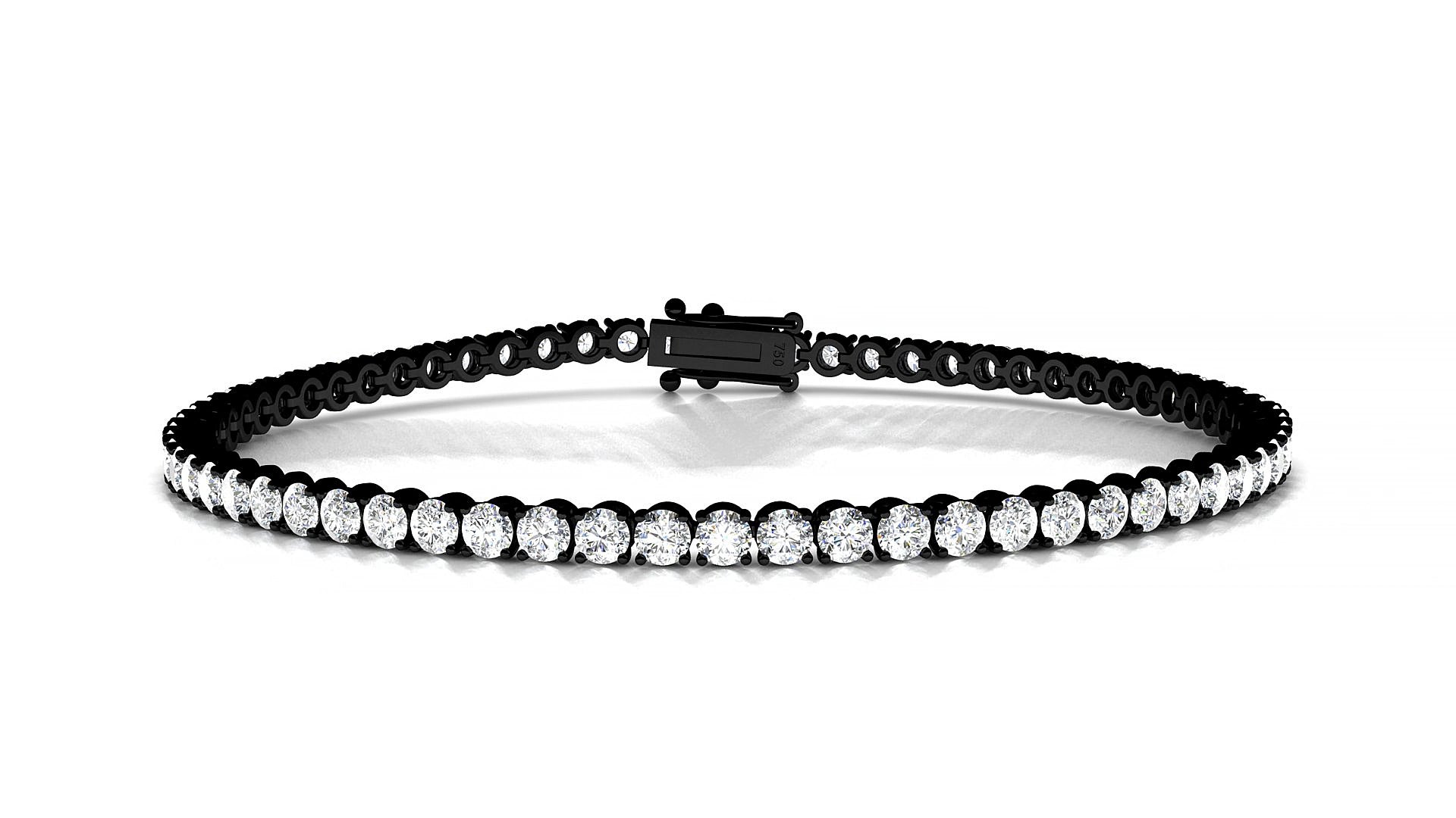 Firenze | 18k Black Gold 2.5 mm Round Natural Diamond 18 cm Tennis Bracelet