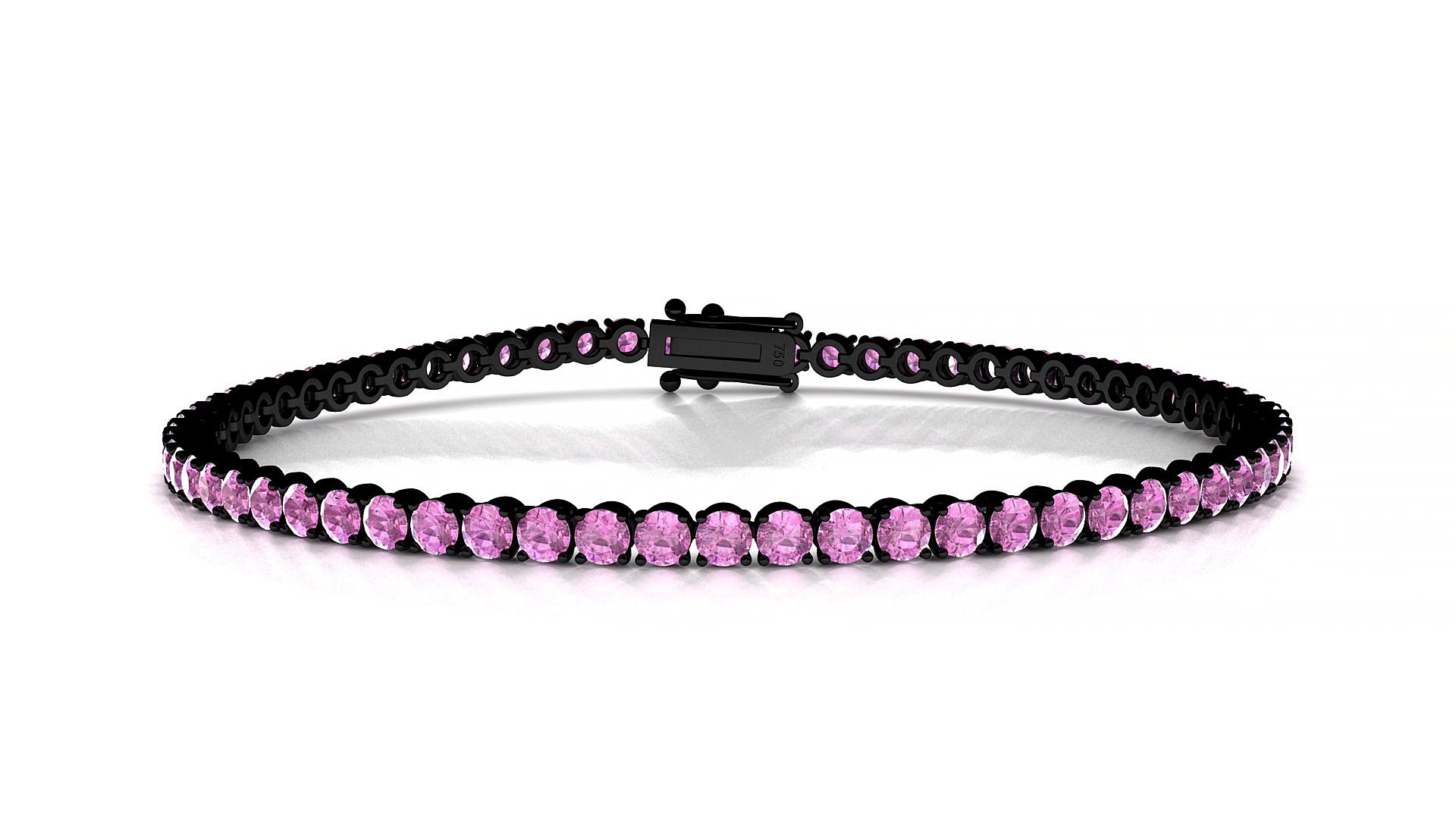 Firenze | 18k Black Gold 2.5 mm Round Natural Pink Sapphire 19 cm Tennis Bracelet