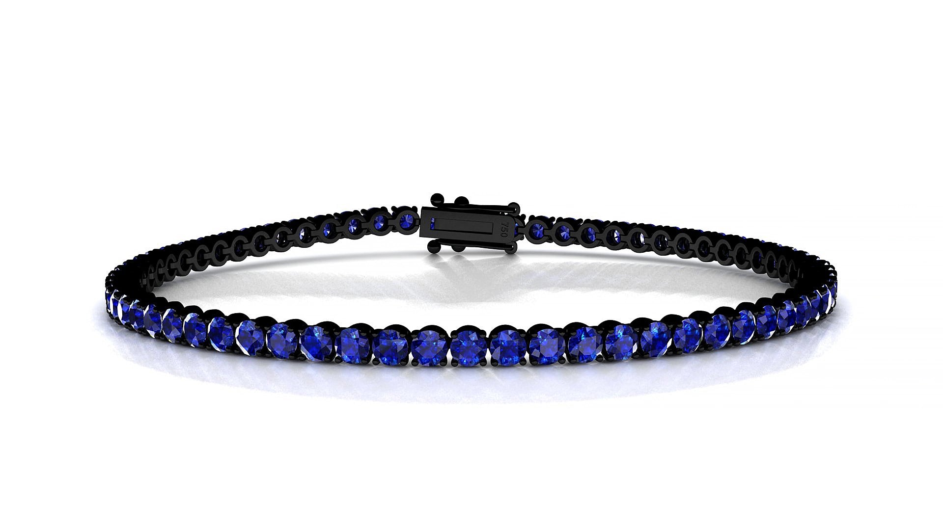 Firenze | 18k Black Gold 2.5 mm Round Natural Sapphire 17 cm Tennis Bracelet