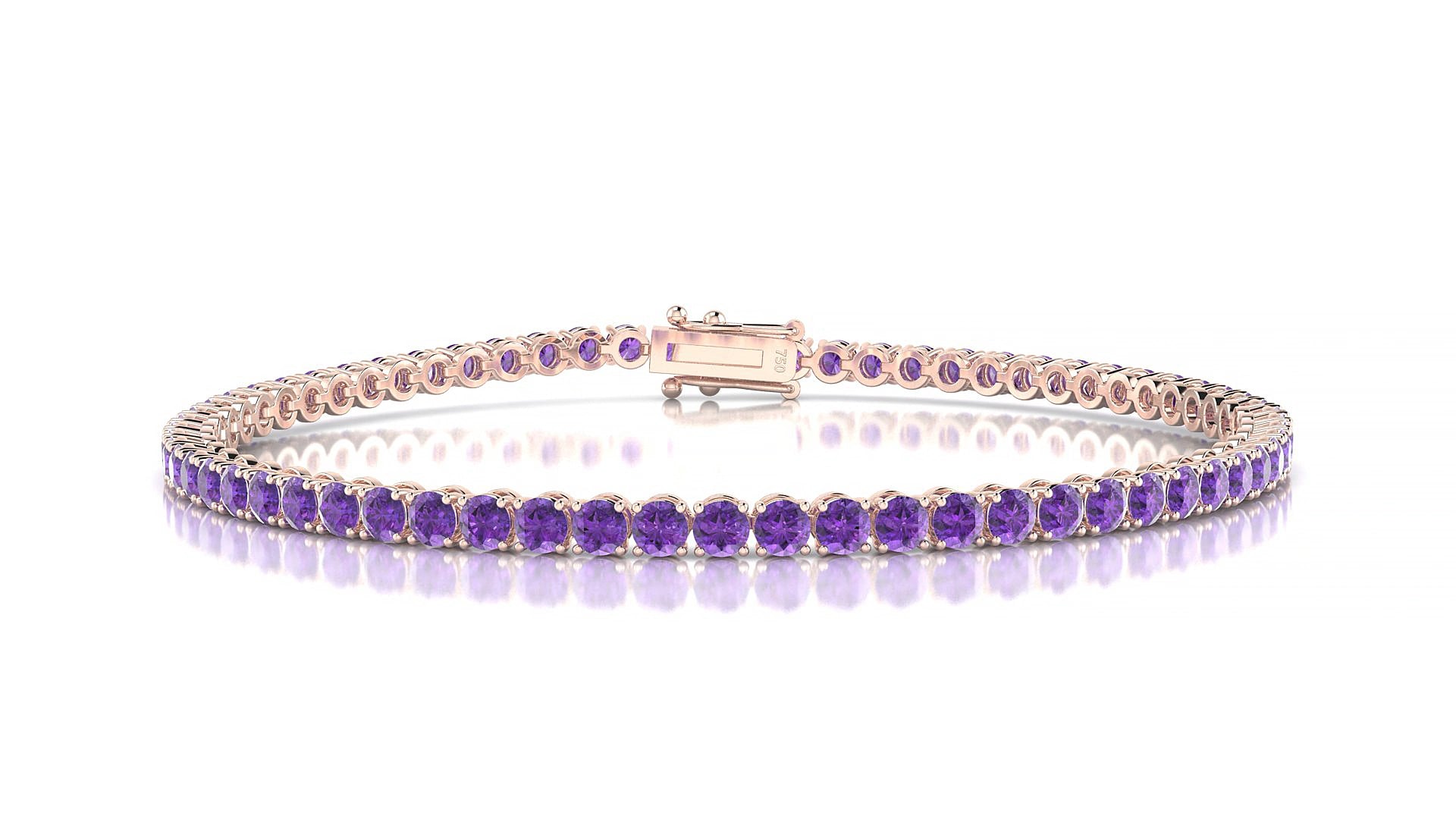 Firenze | 18k Rose Gold 2.5 mm Round Natural Amethyst 17 cm Tennis Bracelet