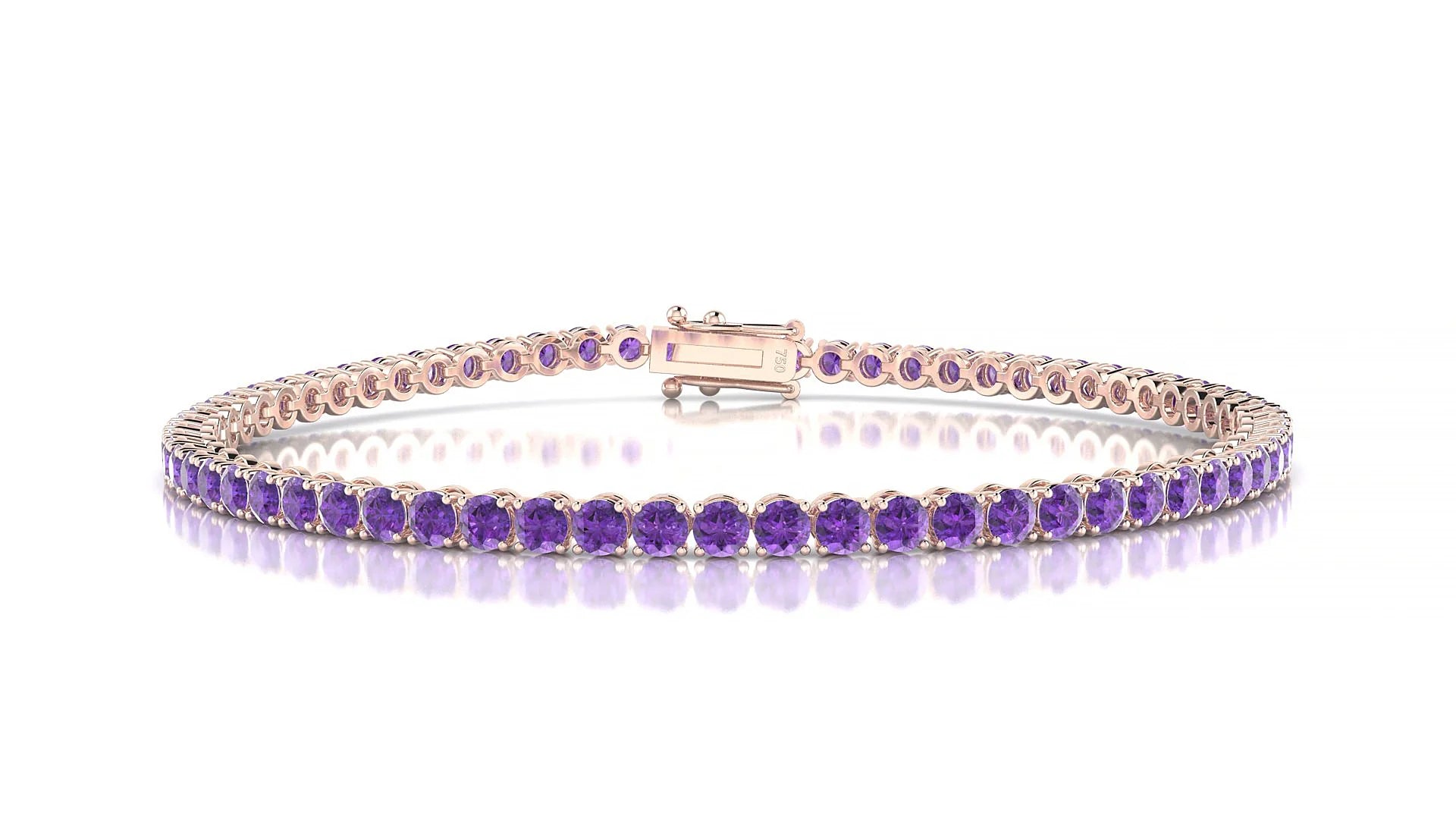 Firenze | 18k Rose Gold 2.5 mm Round Natural Amethyst Tennis Bracelet