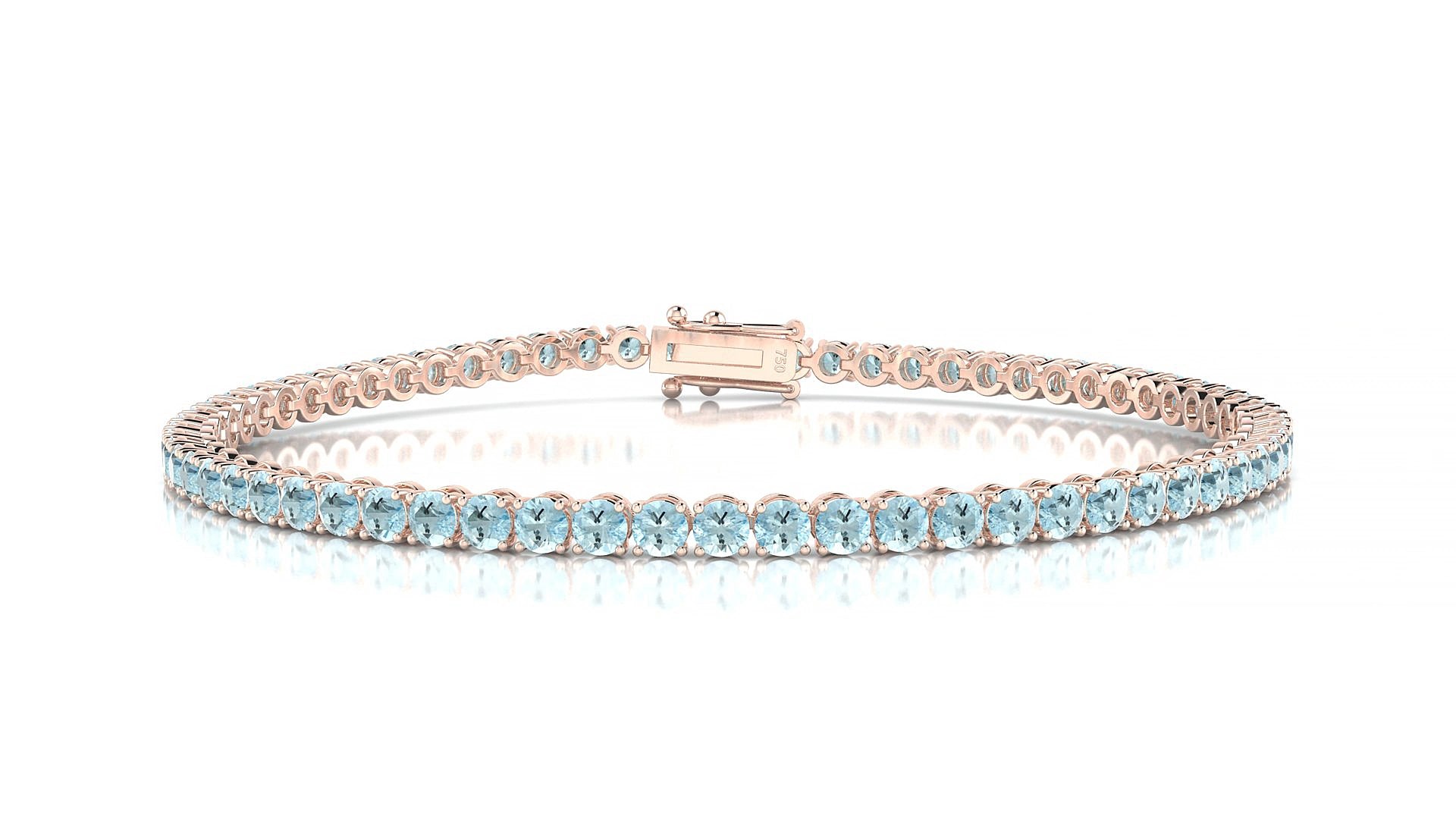 Firenze | 18k Rose Gold 2.5 mm Round Natural Aquamarine 15 cm Tennis Bracelet