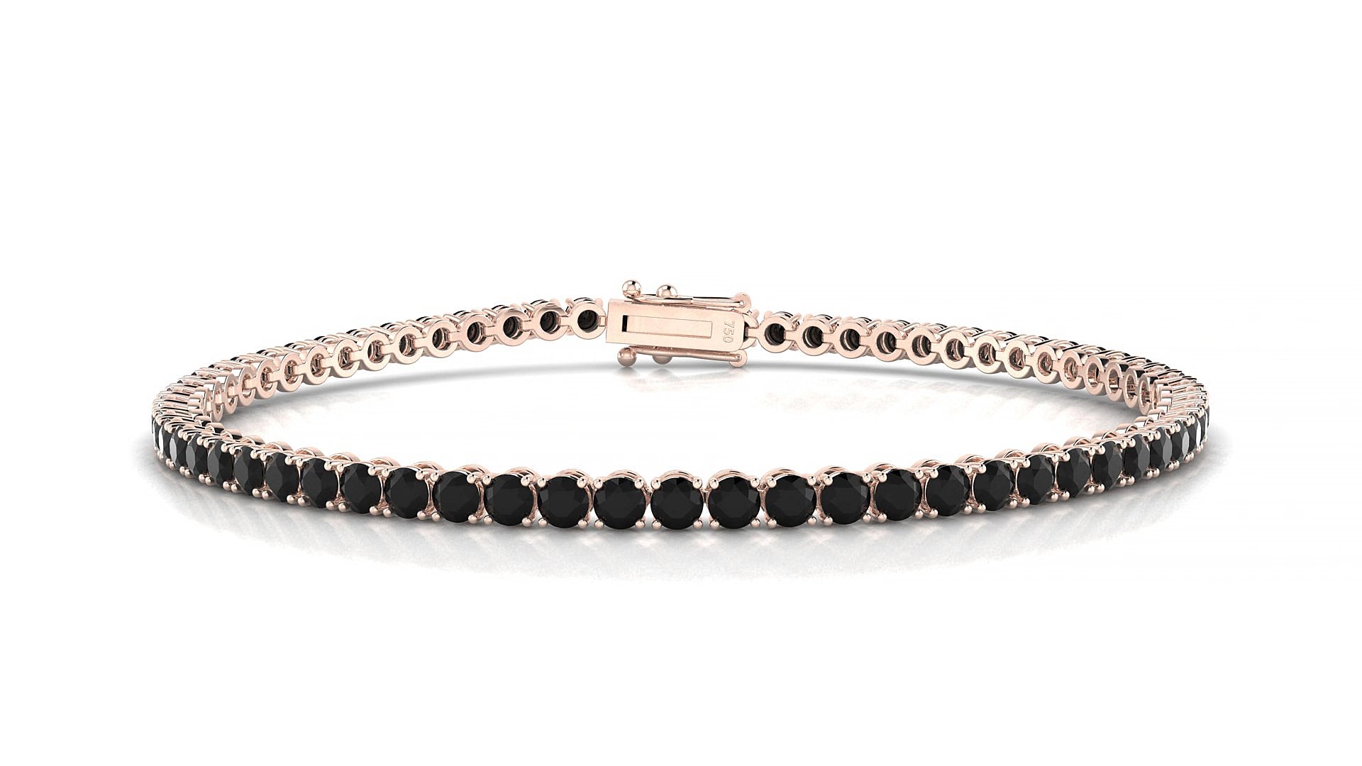 Firenze | 18k Rose Gold 2.5 mm Round Natural Black Diamond 20 cm Tennis Bracelet
