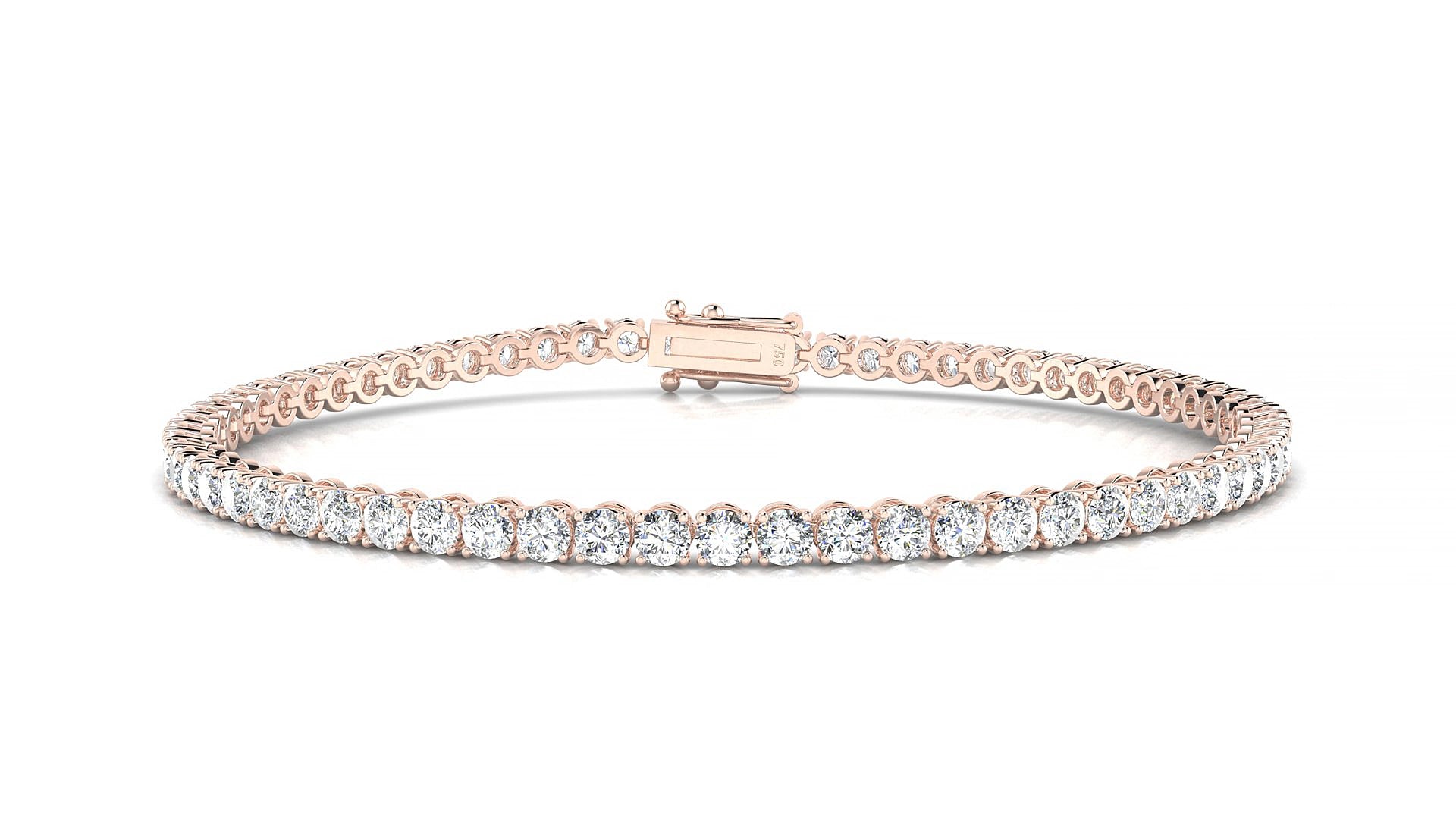 Firenze | 18k Rose Gold 2.5 mm Round Natural Diamond 15 cm Tennis Bracelet