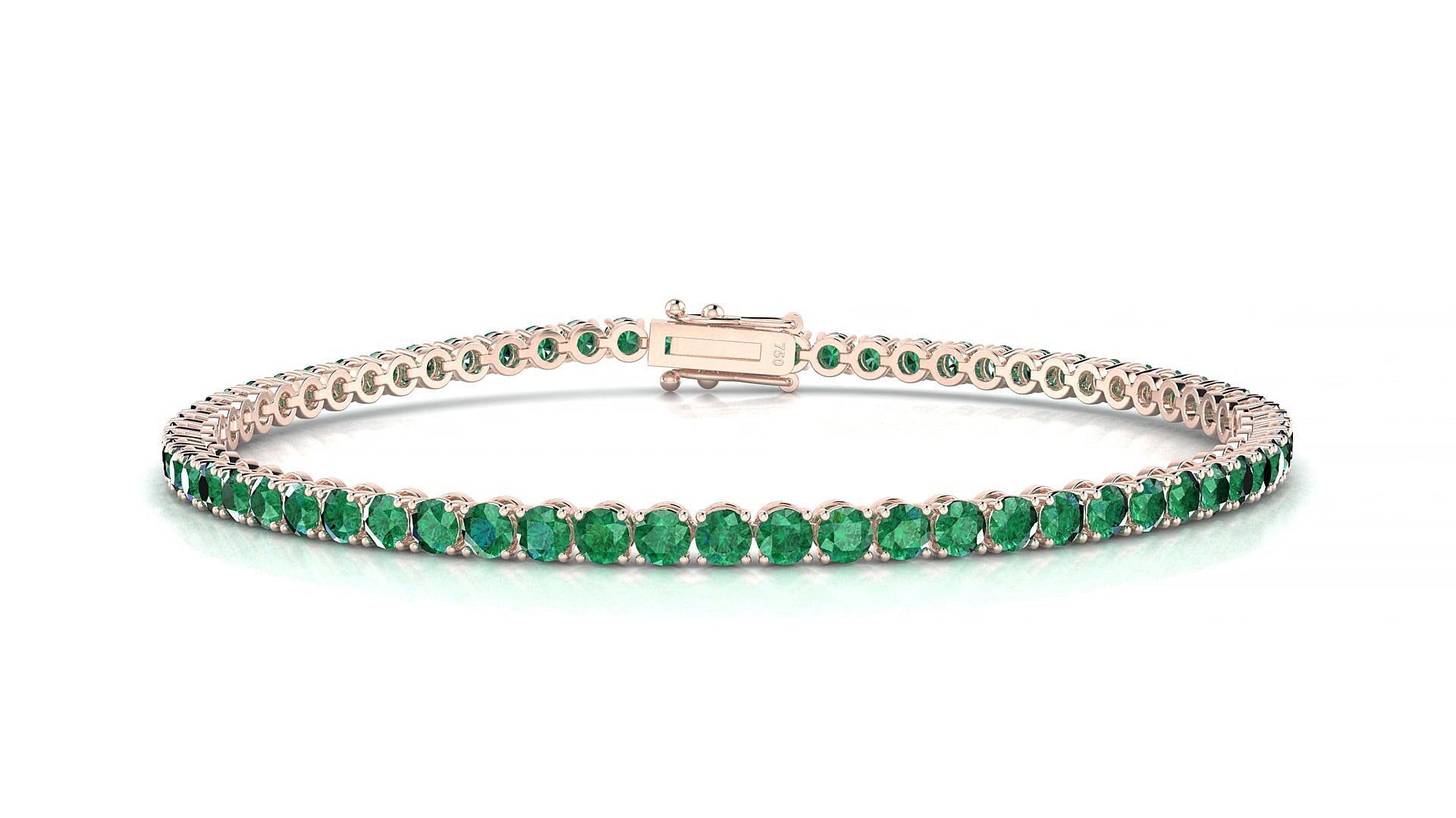 Firenze | 18k Rose Gold 2.5 mm Round Natural Emerald 19 cm Tennis Bracelet