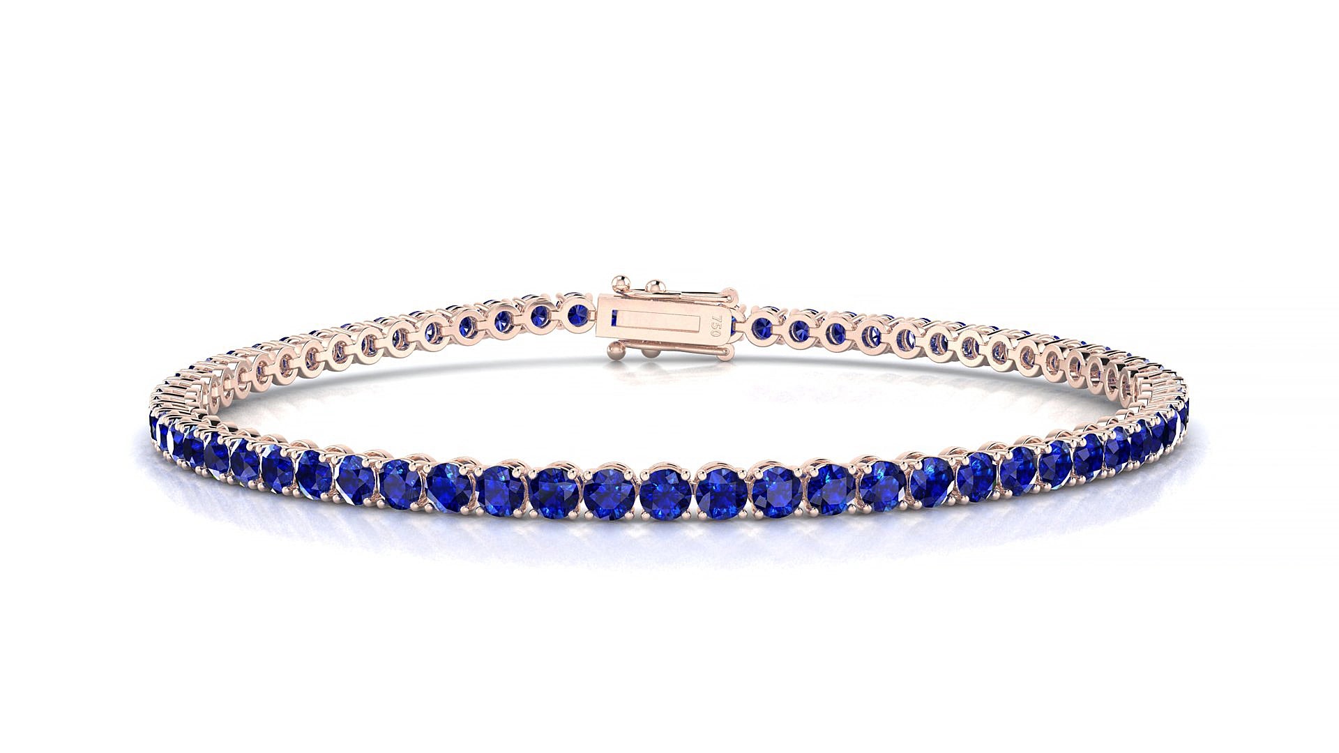 Firenze | 18k Rose Gold 2.5 mm Round Natural Sapphire 17 cm Tennis Bracelet