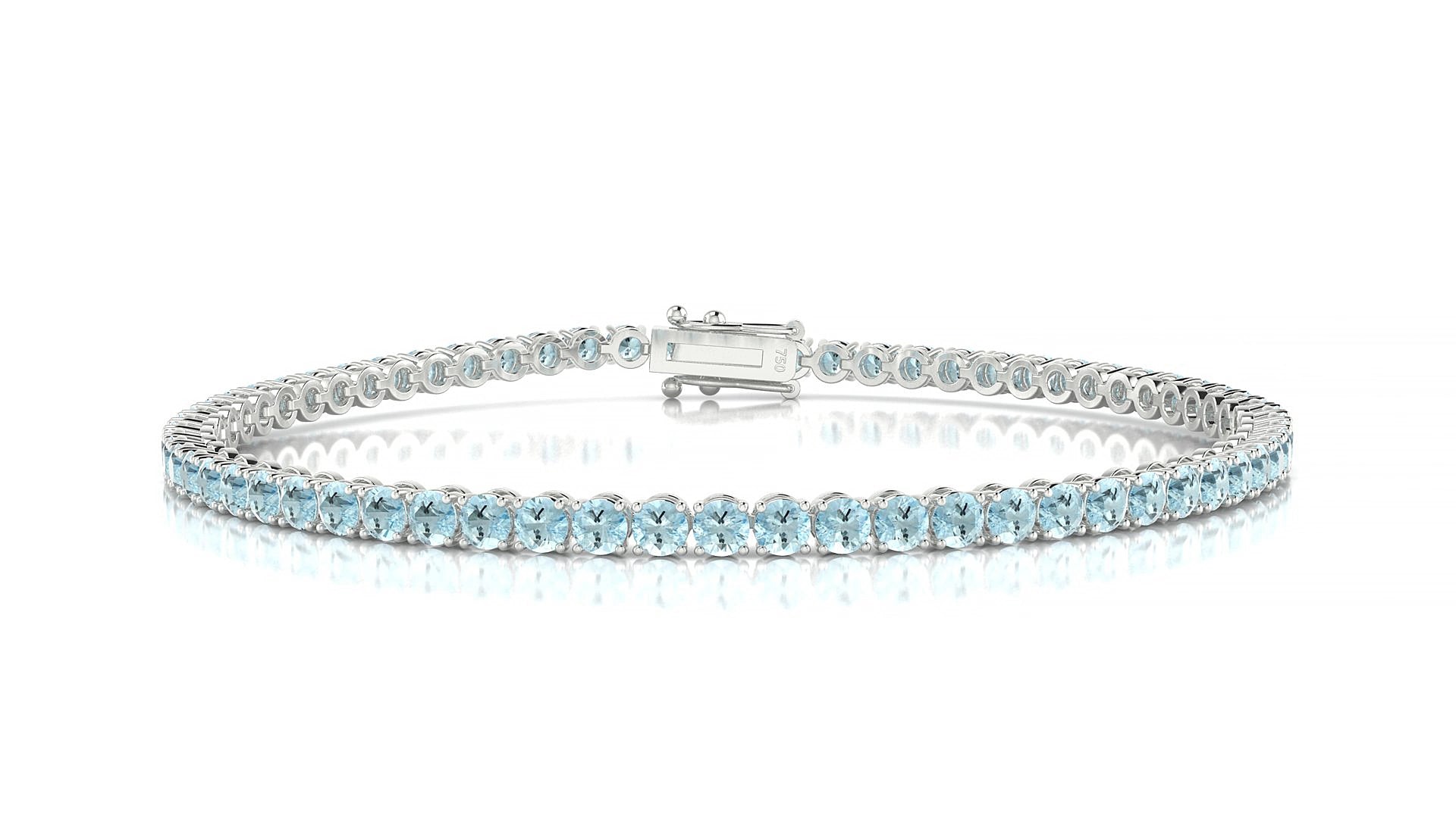 Firenze | 18k White Gold 2.5 mm Round Natural Aquamarine 16 cm Tennis Bracelet