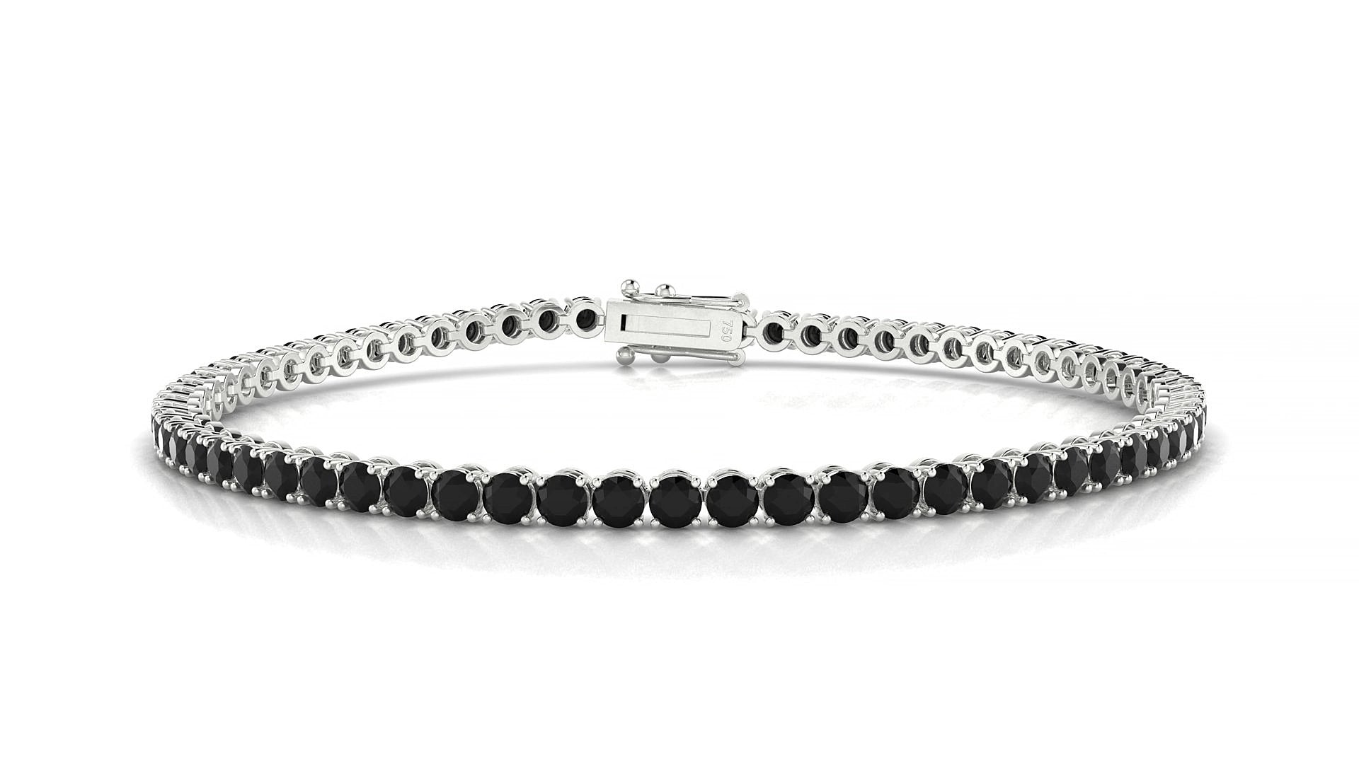 Firenze | 18k White Gold 2.5 mm Round Natural Black Diamond 15 cm Tennis Bracelet