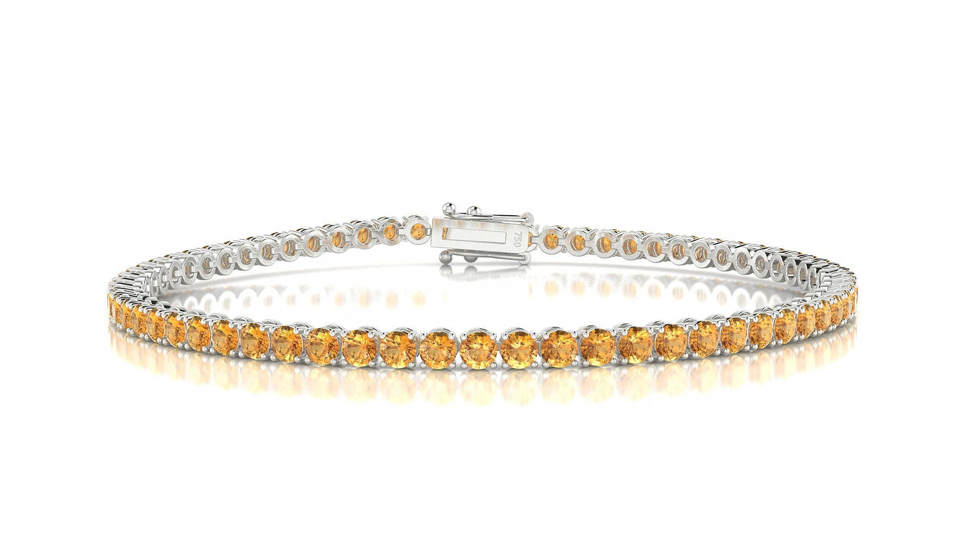 Firenze | 18k White Gold 2.5 mm Round Natural Citrine 17 cm Tennis Bracelet