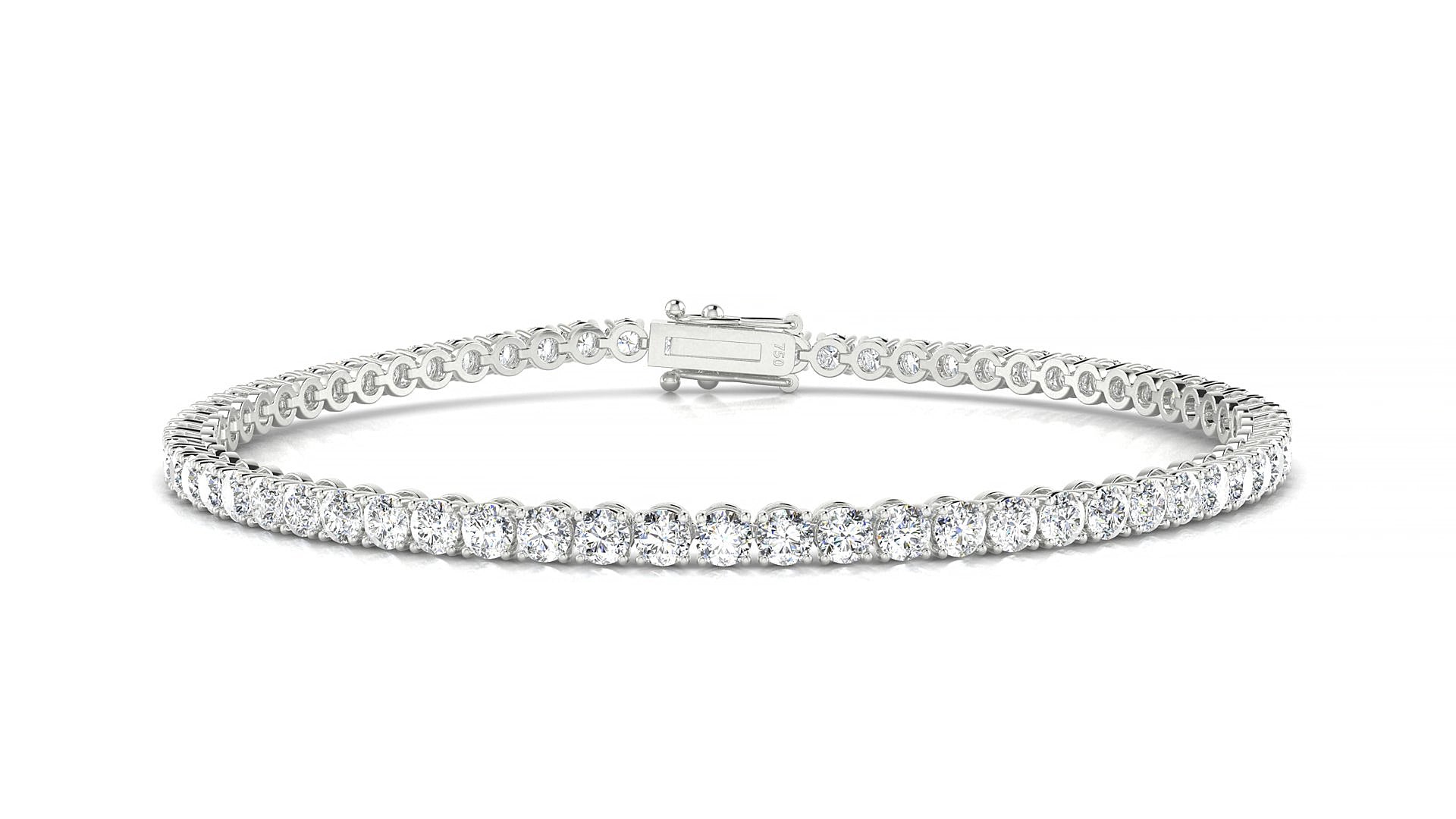 Firenze | 18k White Gold 2.5 mm Round Natural Diamond 15 cm Tennis Bracelet