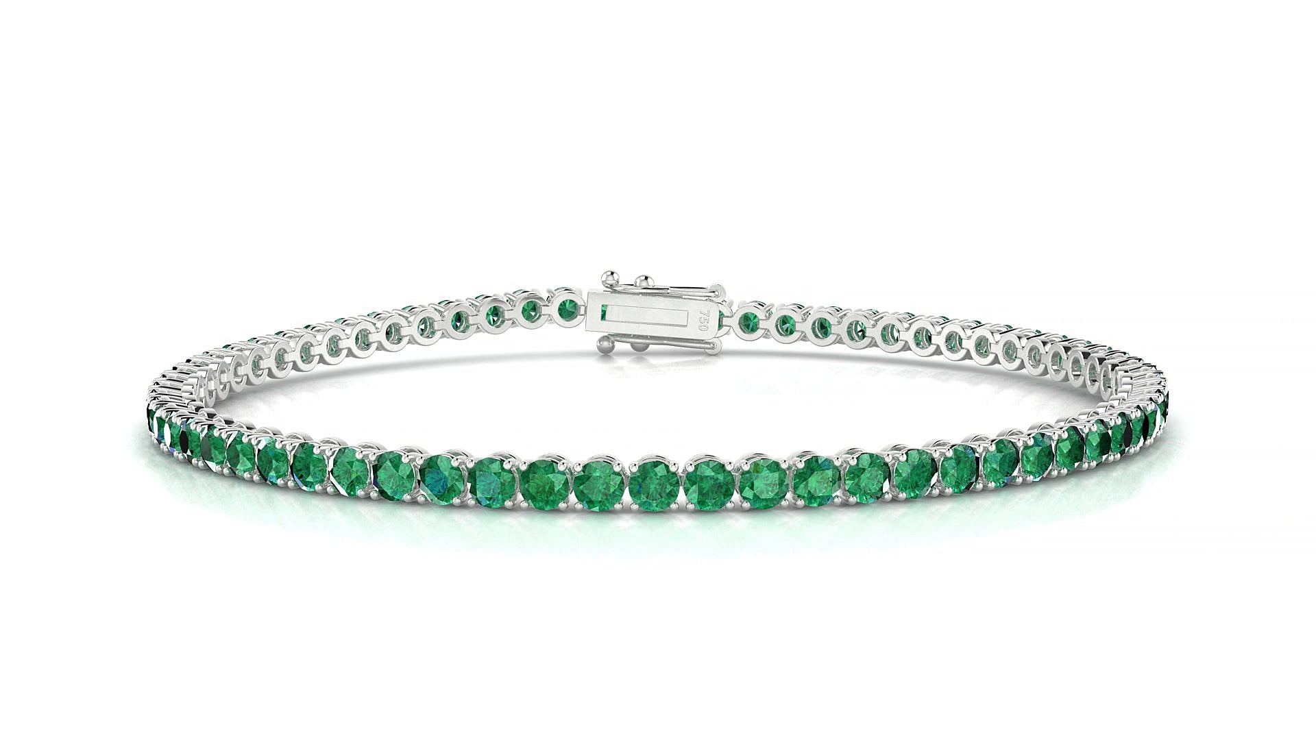 Firenze | 18k White Gold 2.5 mm Round Natural Emerald 18 cm Tennis Bracelet