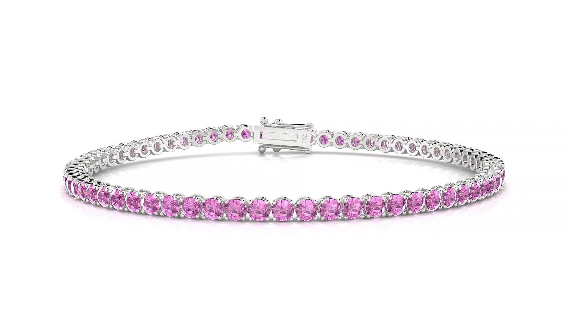 Firenze | 18k White Gold 2.5 mm Round Natural Pink Sapphire 15 cm Tennis Bracelet