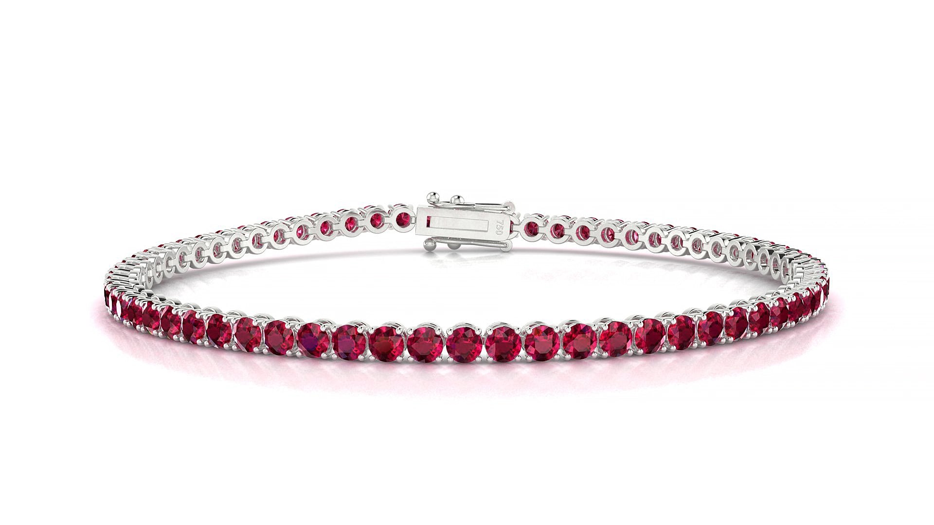 Firenze | 18k White Gold 2.5 mm Round Natural Ruby 17 cm Tennis Bracelet