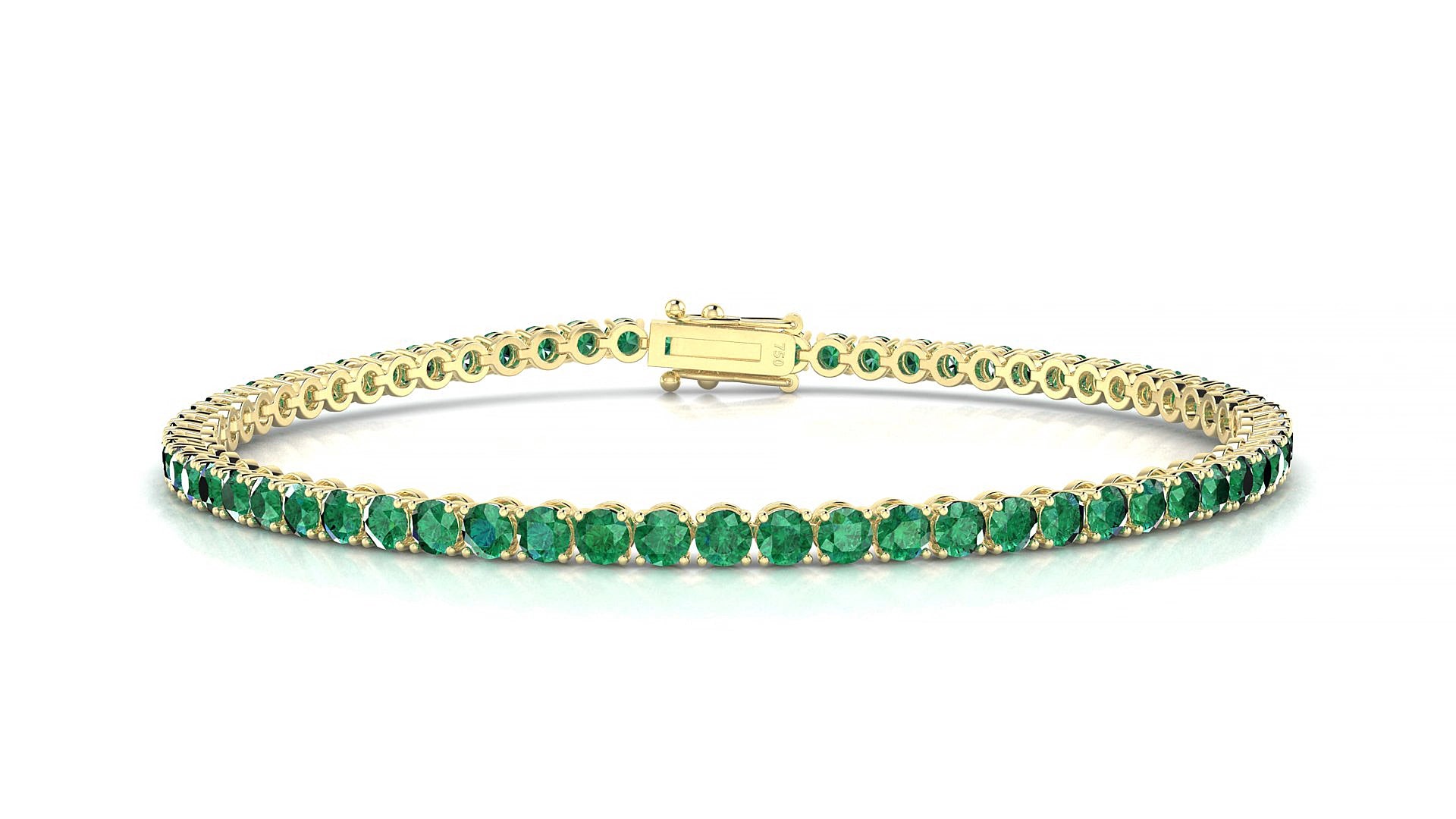 Firenze | 18k Yellow Gold 2.5 mm Round Natural Emerald 18 cm Tennis Bracelet