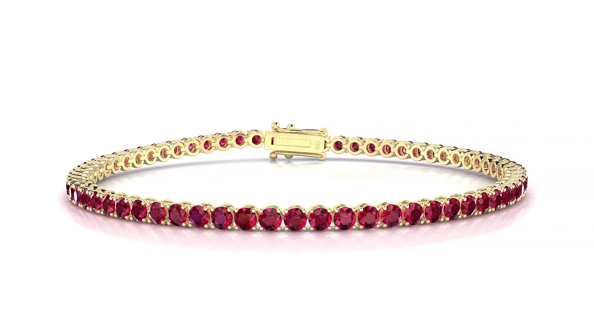 Firenze | 18k Yellow Gold 2.5 mm Round Natural Ruby 16 cm Tennis Bracelet