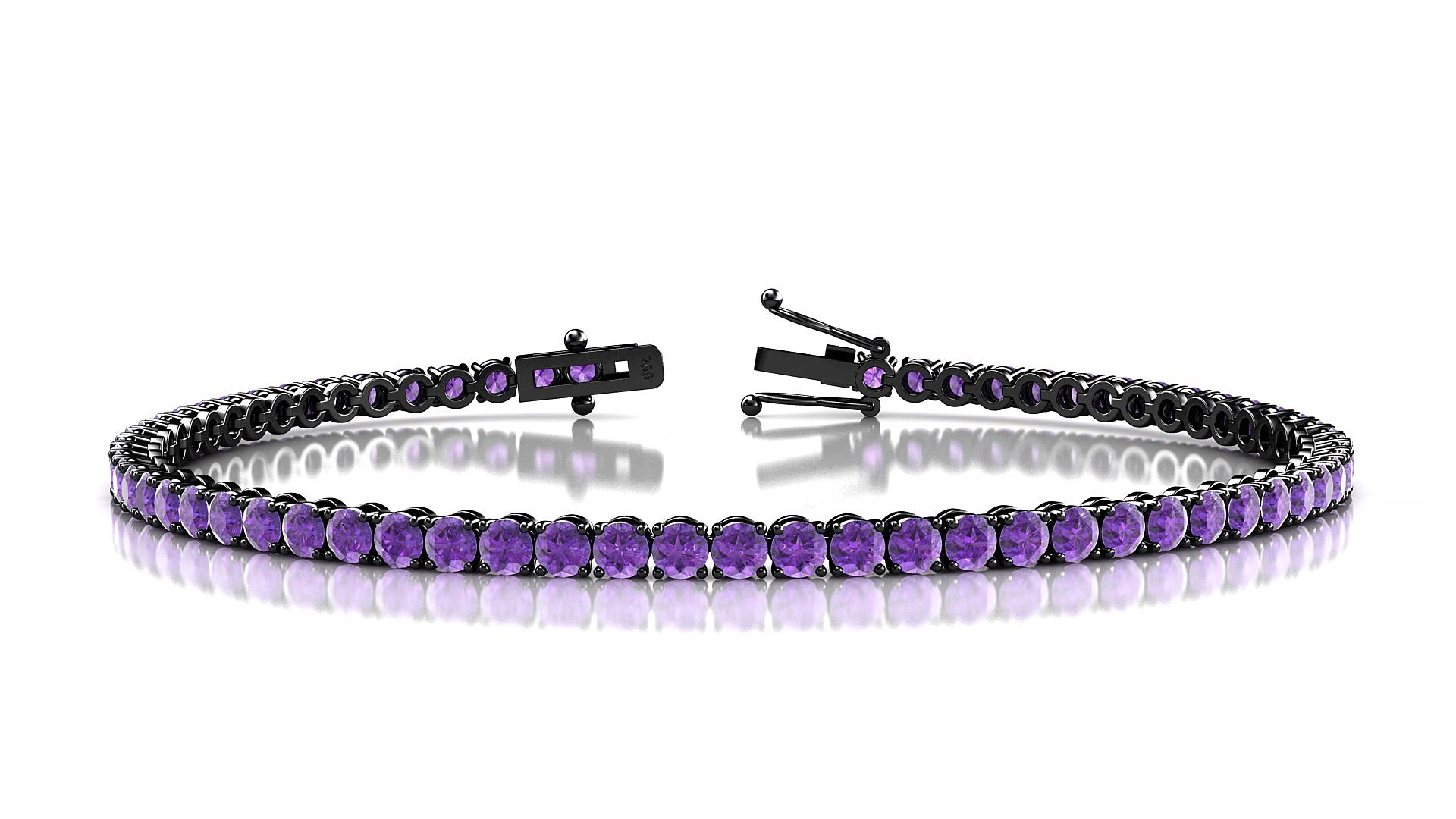Firenze | 18k Black Gold 2.5 mm Round Natural Amethyst 15 cm Tennis Bracelet